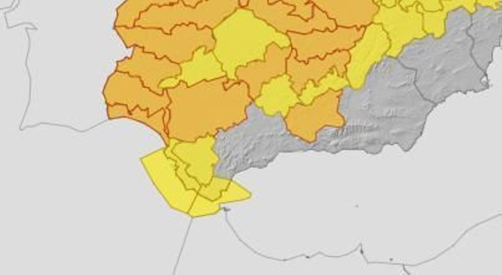 Mapa de avisos de la AEMET para este lunes.