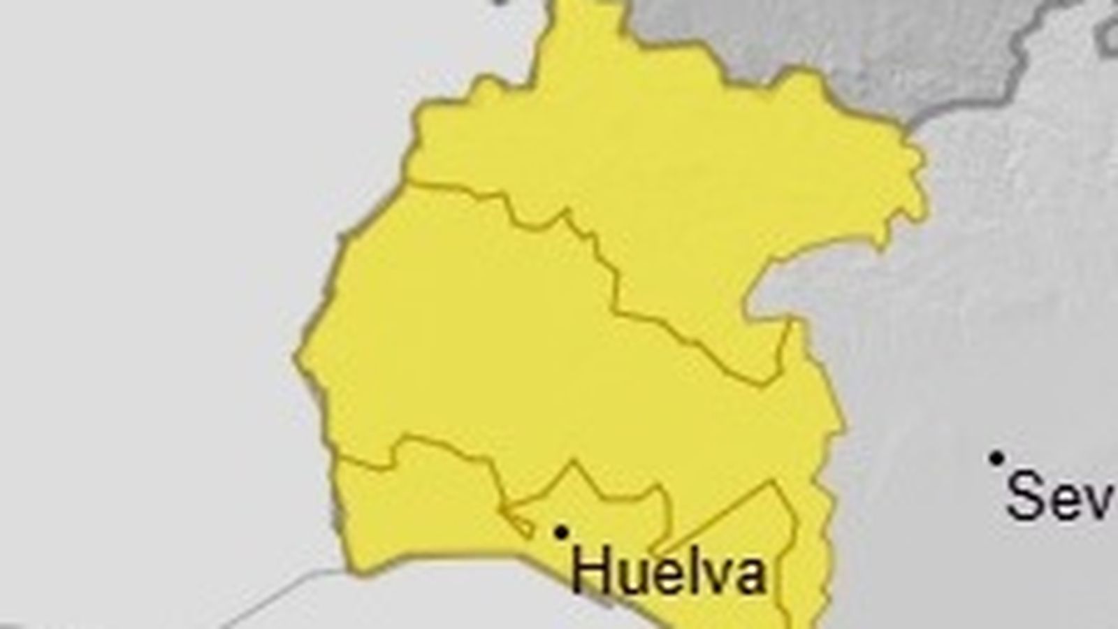 Mapa de avisos meteorológicos en Huelva este sábado.