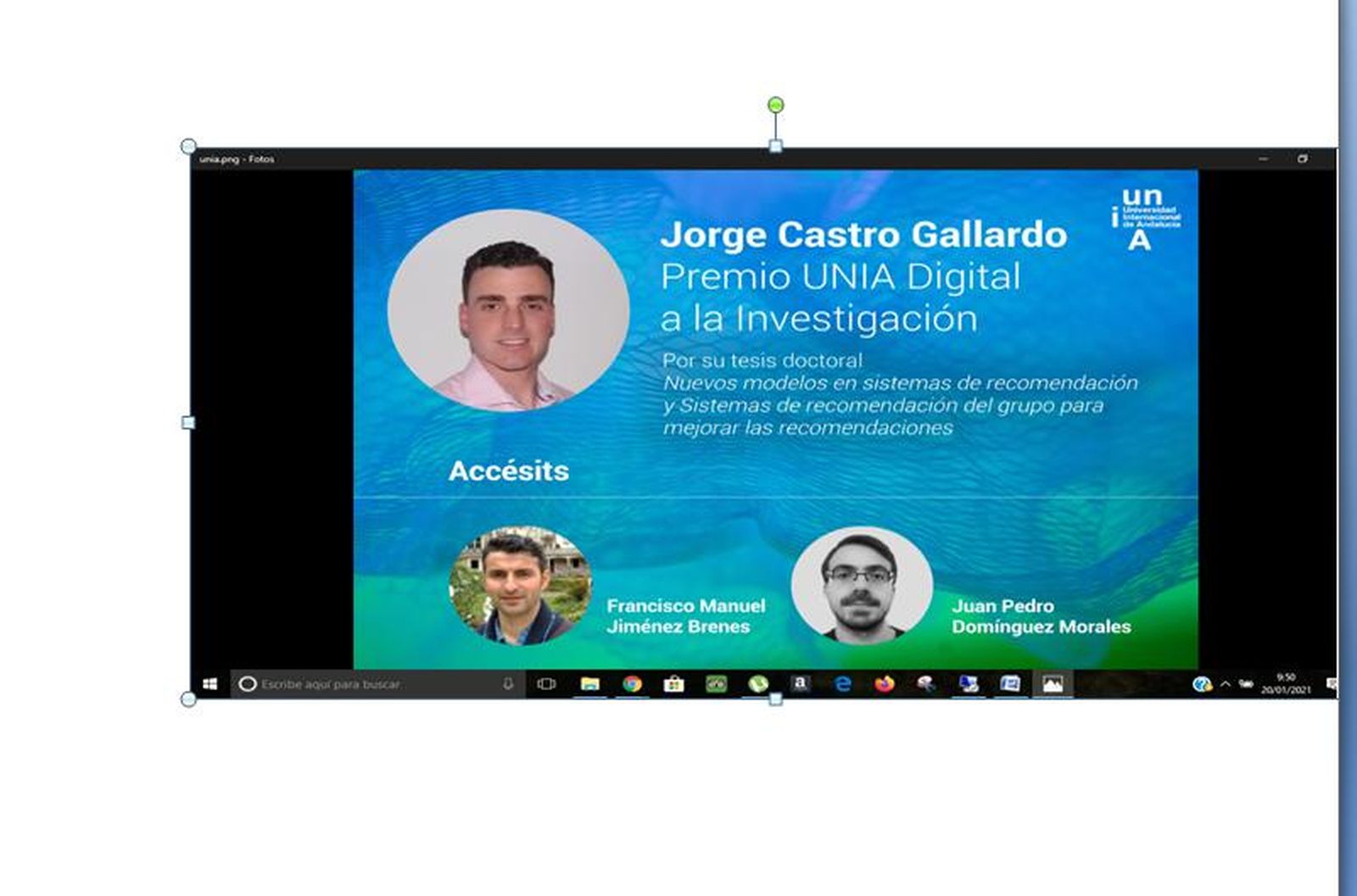 Jorge Castro Gallardo, Premio UNIA Digital por su tesis sobre sistemas de recomendación