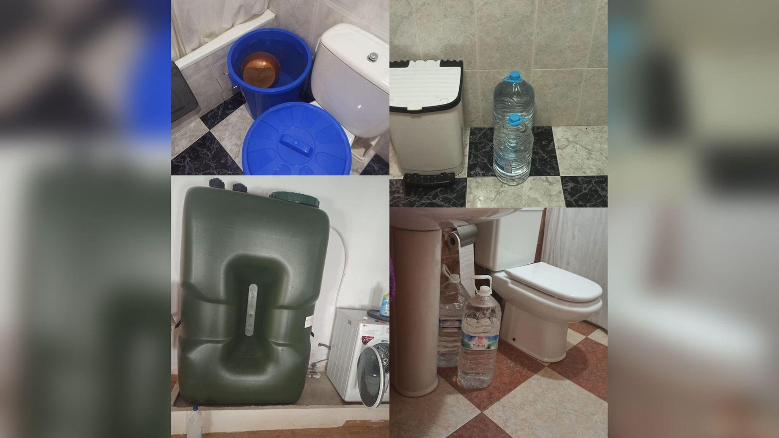 Isabel Justicia llena garrafas, cubos y el depósito para poder tener agua durante el día.