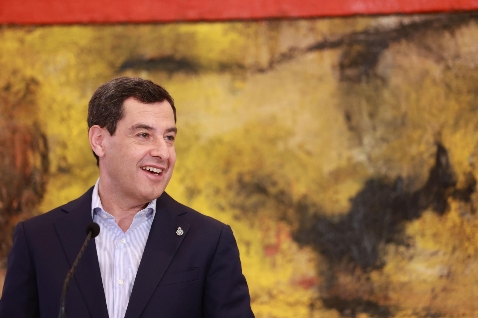 El presidente de la Junta, Juanma Moreno, en uno de los salones del Palacio de San Telmo.