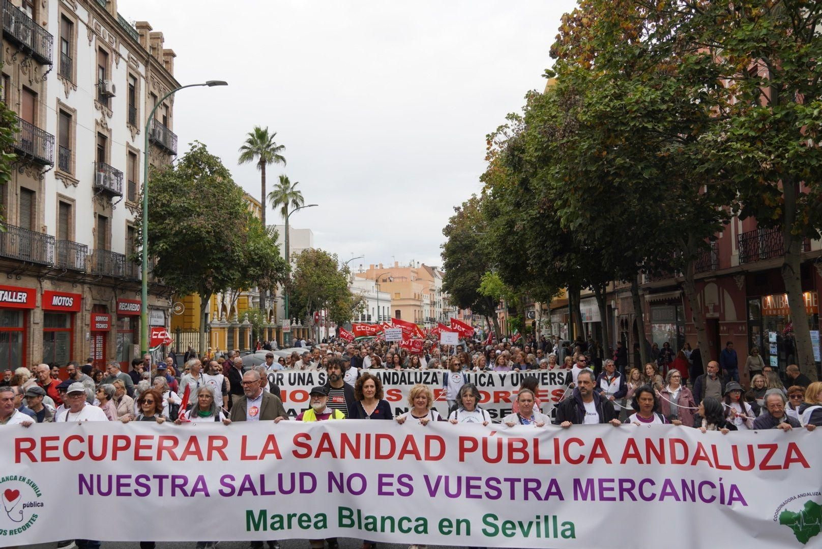 Protesta convocada por las Mareas Blancas en el centro de Sevilla. Protesta convocada por las Mareas Blancas en el centro de Sevilla.