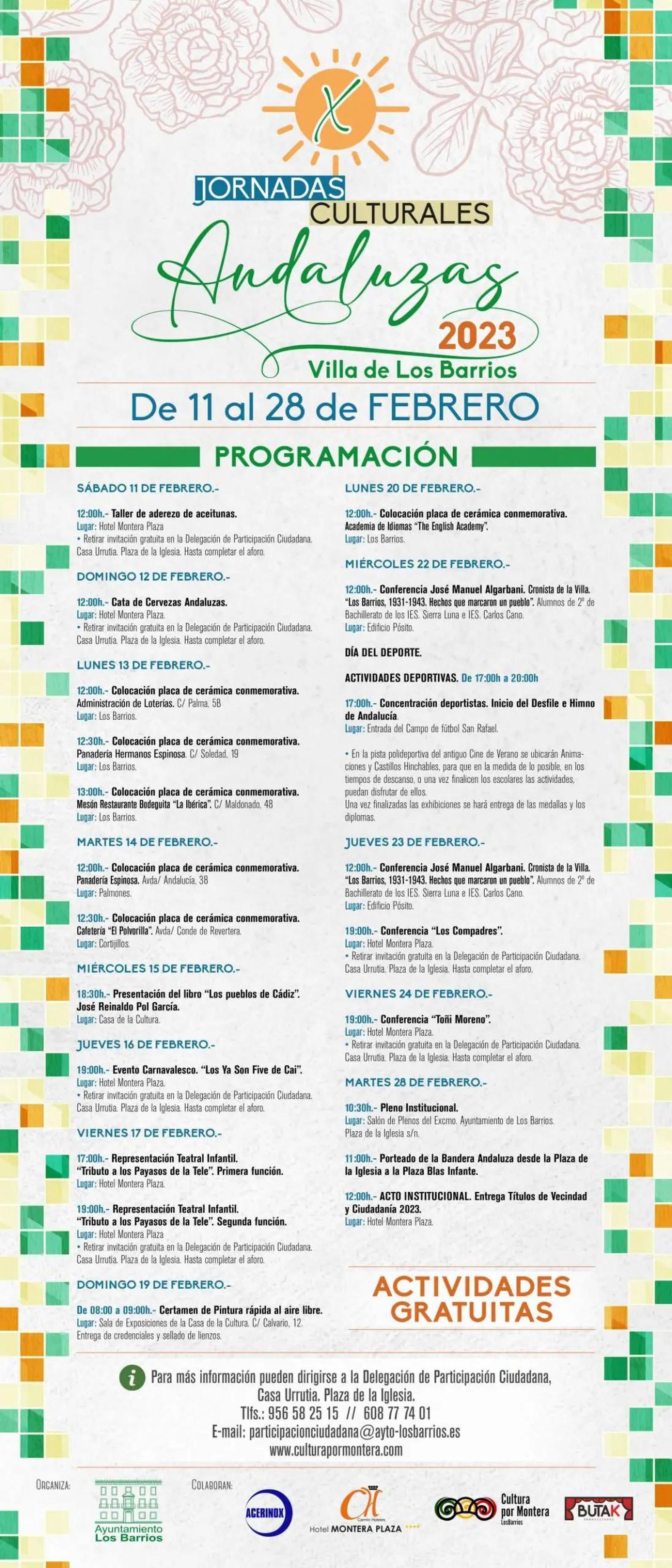 Programación de las Jornadas Culturales Andaluzas de Los Barrios.