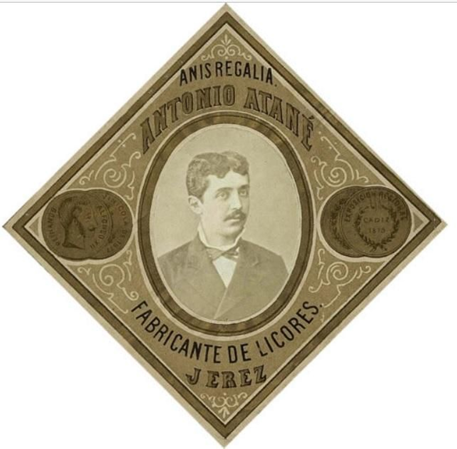 Etiqueta de anís Regalía, de Antonio Atané.