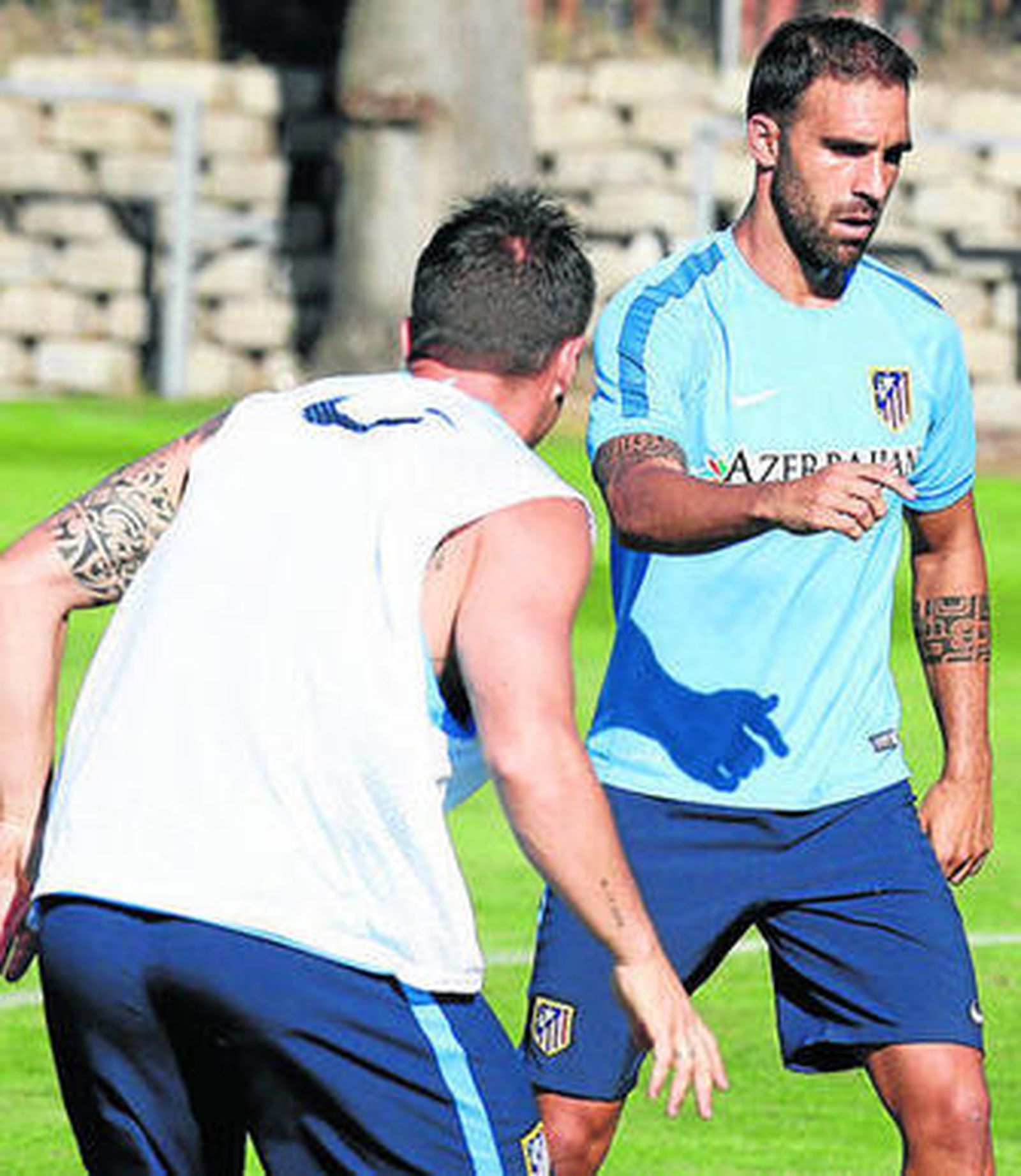 Gámez en el entrenamiento con el Atlético de Madrid, ayer.
