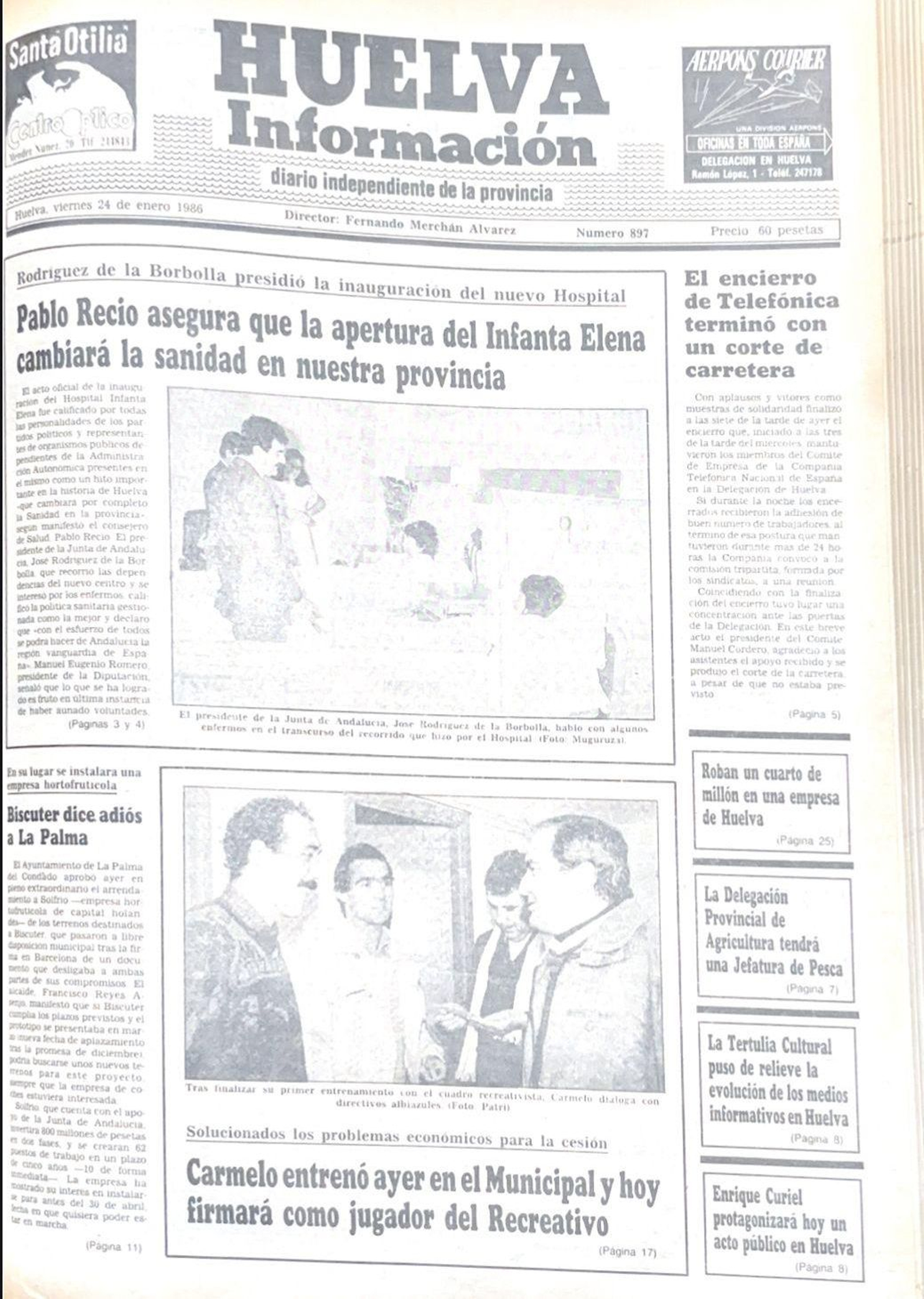 Portada de 'Huelva Información' el día de la inauguración del hospital Infanta Elena.