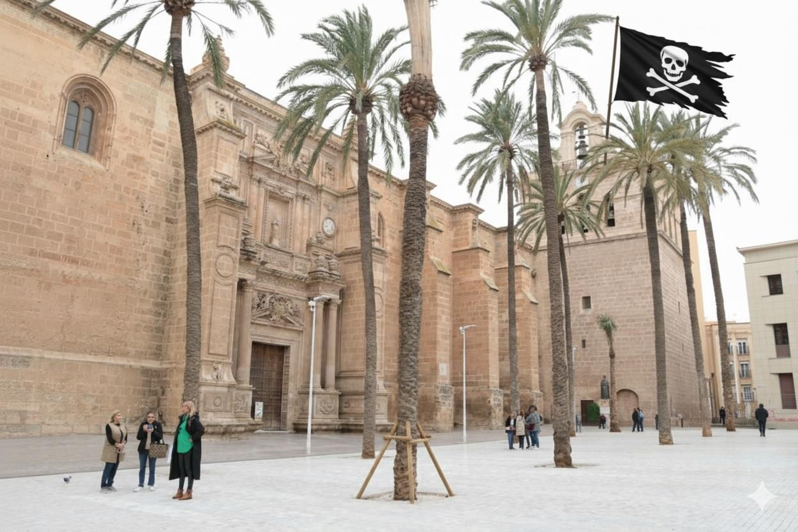 La Catedral de Almería con una bandera pirata.