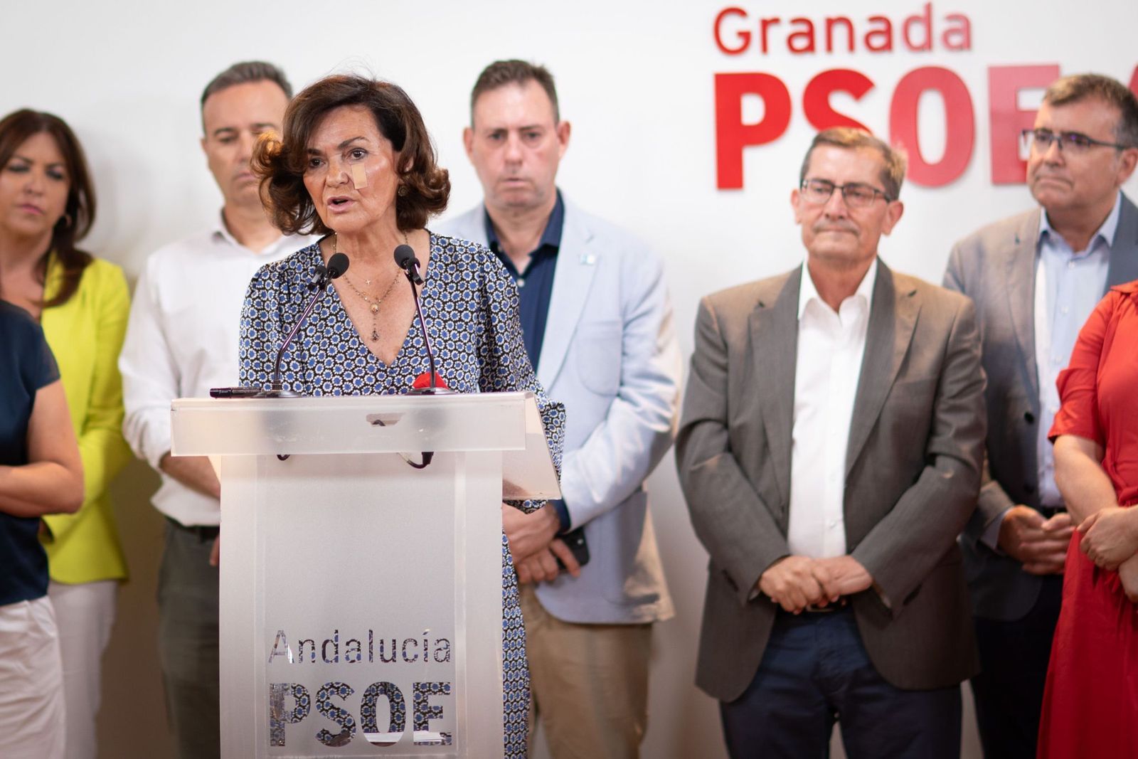 Carmen Calvo, en su primera comparecencia como cabeza de lista del PSOE de Granada