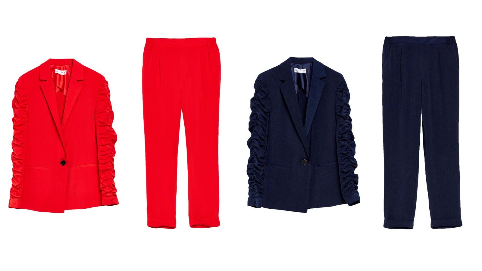 Trajes con manga fruncida en rojo y negro, de Sfera.