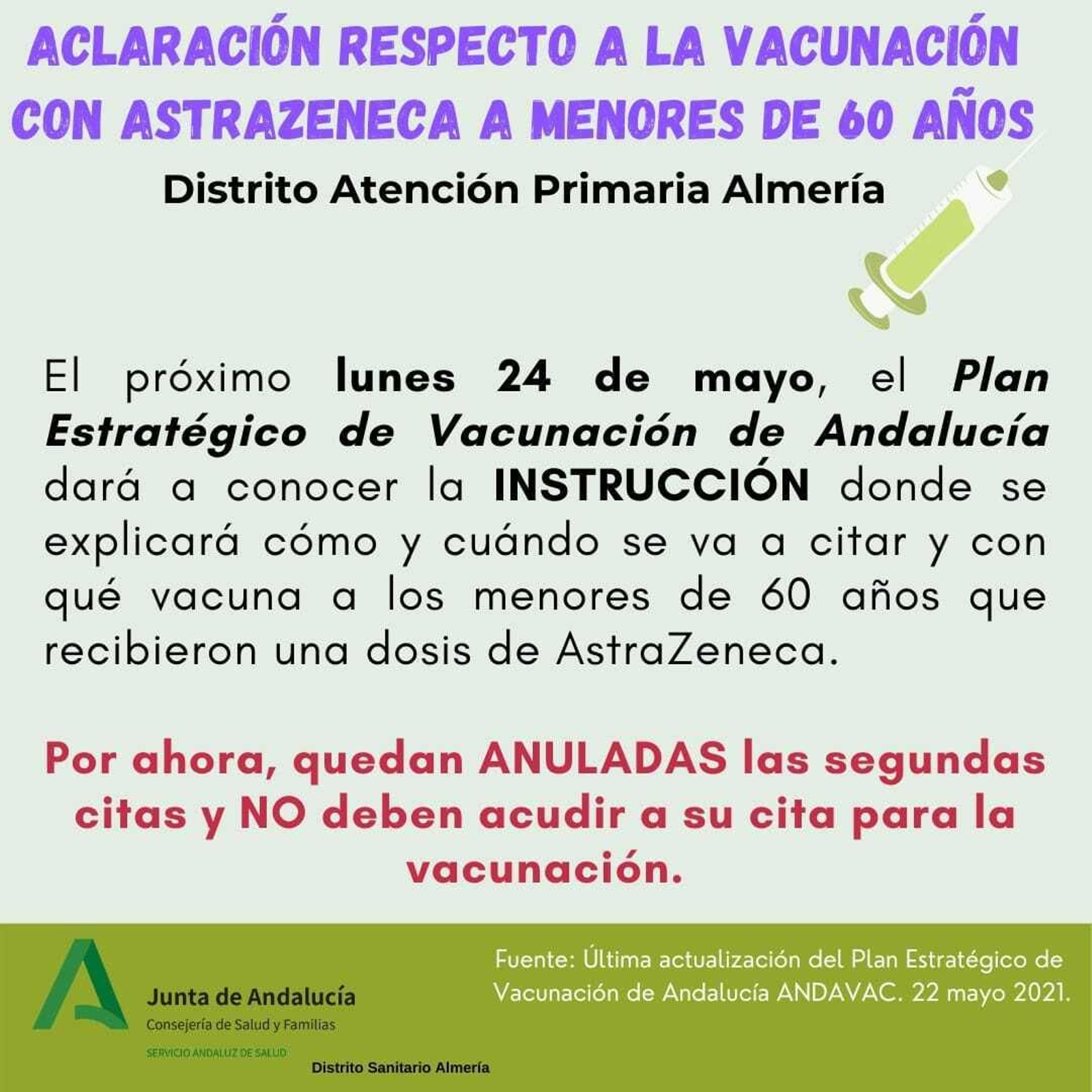Nota informativa del Distrito de Atención Primaria de Almería