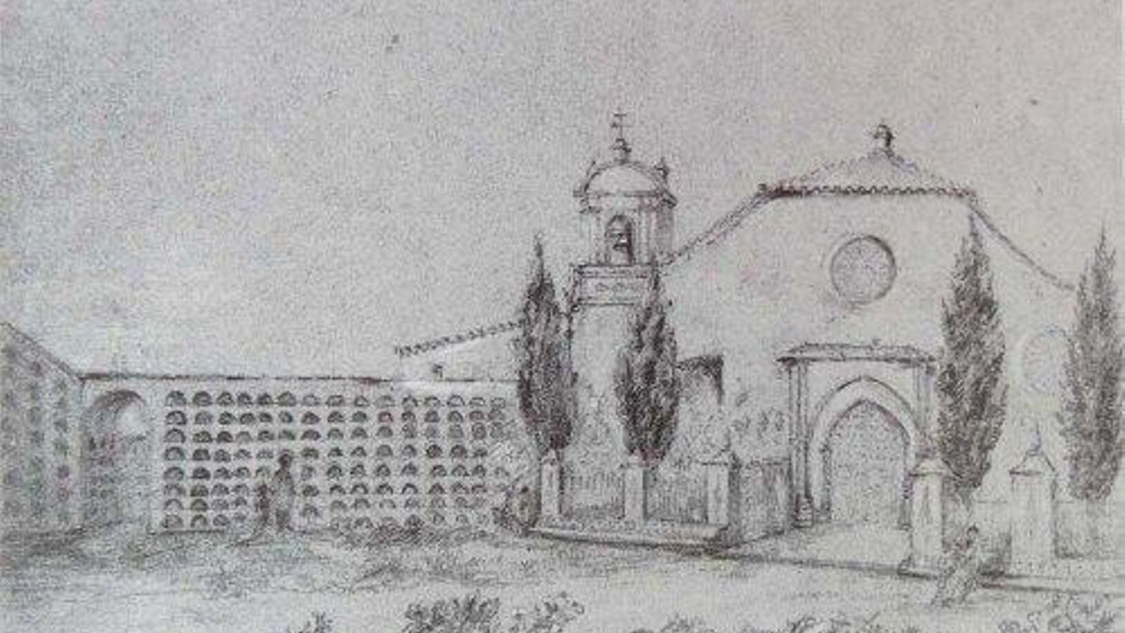 Dibujo de Richard Ford del cementerio de San Sebastián.