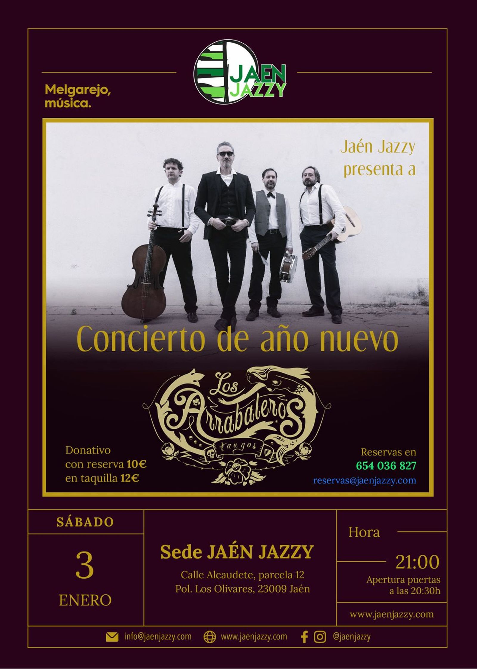 Los Arrabaleros traen a Jaén Jazzy una cita con tango, milonga y bolero que abre el primer fin de semana musical de 2026 en Jaén.