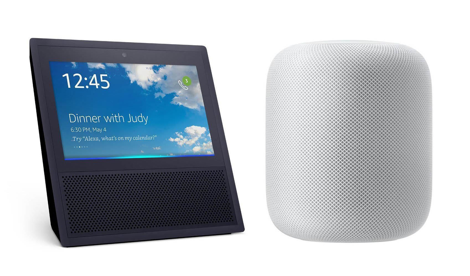 Los altavoces Echo Show de Amazon y HomePod de Apple.