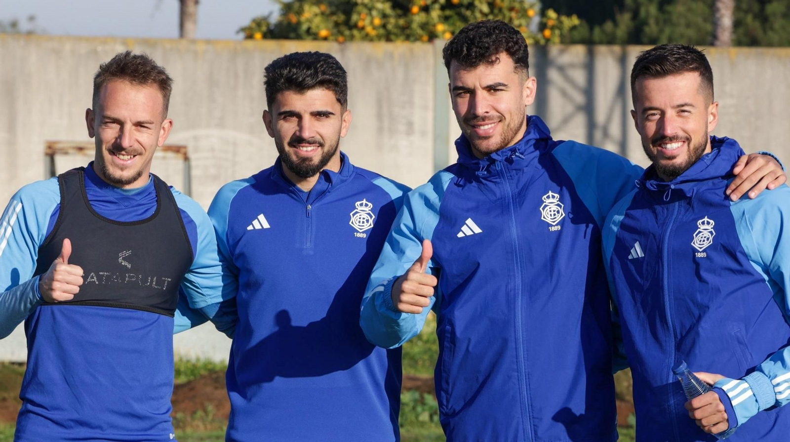 Víctor Morillo, Manu Galán, Rubén Serrano y Pinillos, sonrientes en el primer entrenamiento tras la Navidad.