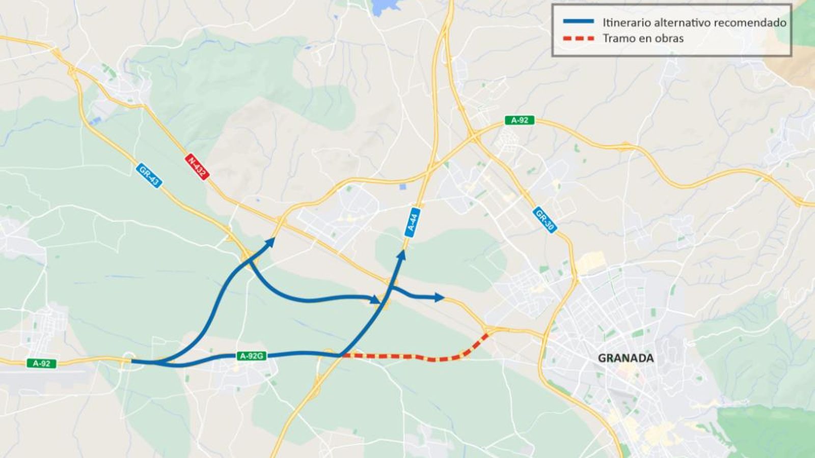 Plano con el desvío alternativo.