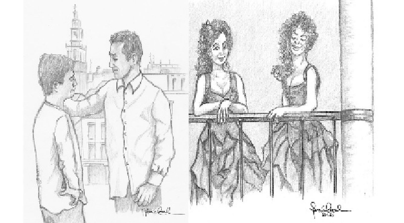 Dos ilustraciones de la novela 'Atrapado en una mirada' de Francisco García Corral.