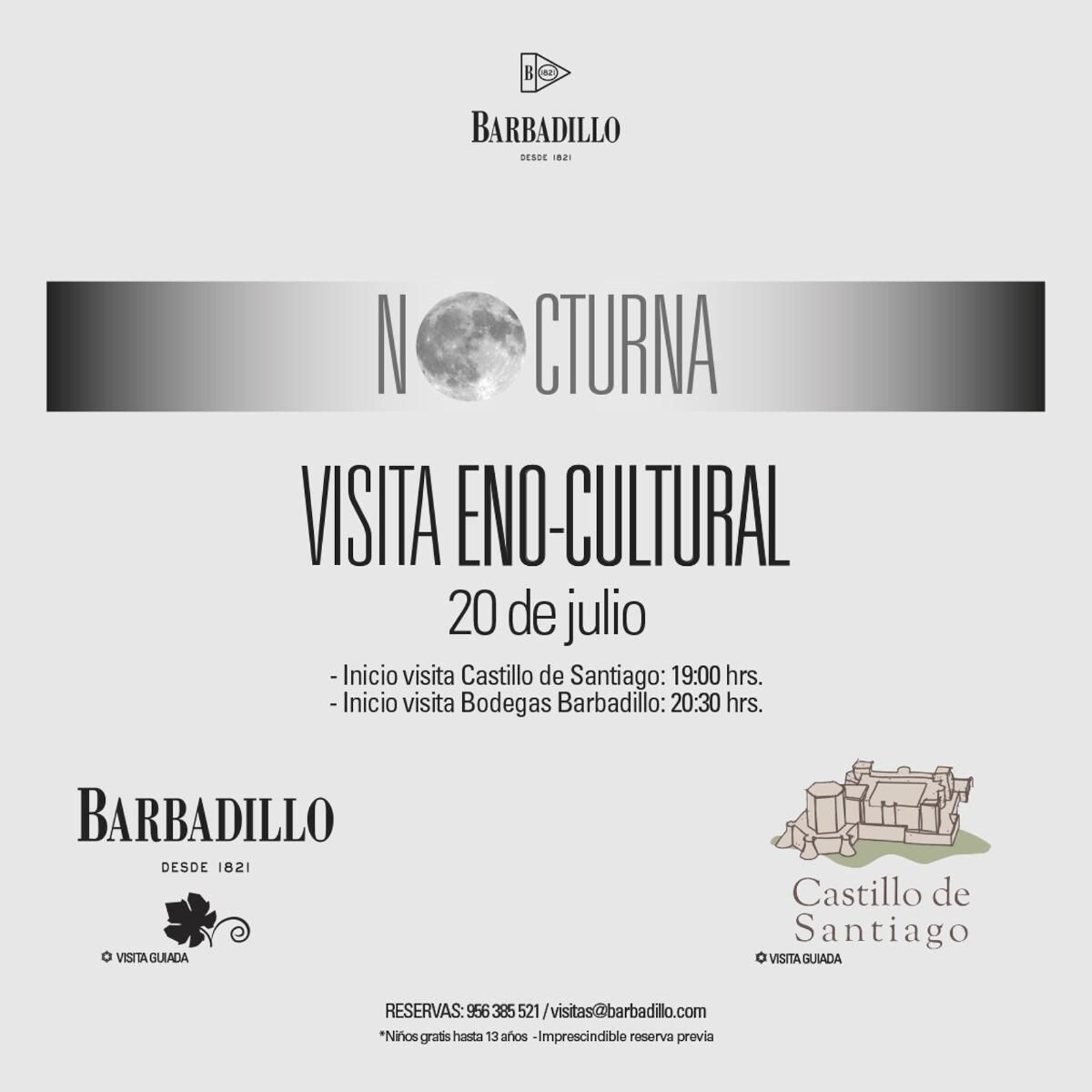 Cartel de la visita nocturna eno-cultural a Bodegas Barbadillo y el Castillo de Santiago de Sanlúcar.