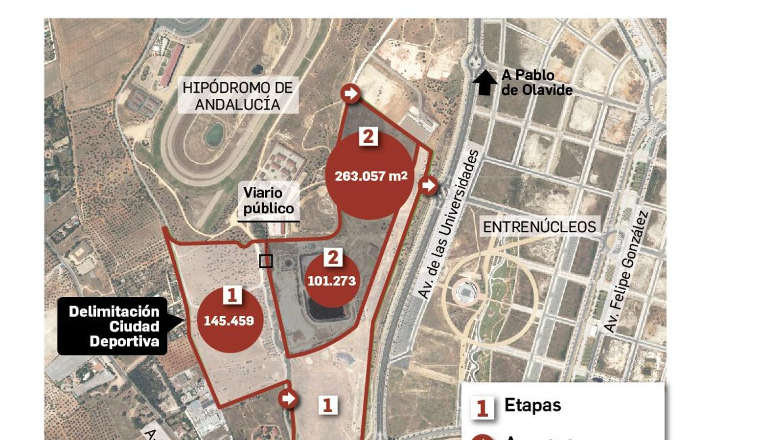 Ubicación y superficie de la Nueva Ciudad Deportiva del Betis.