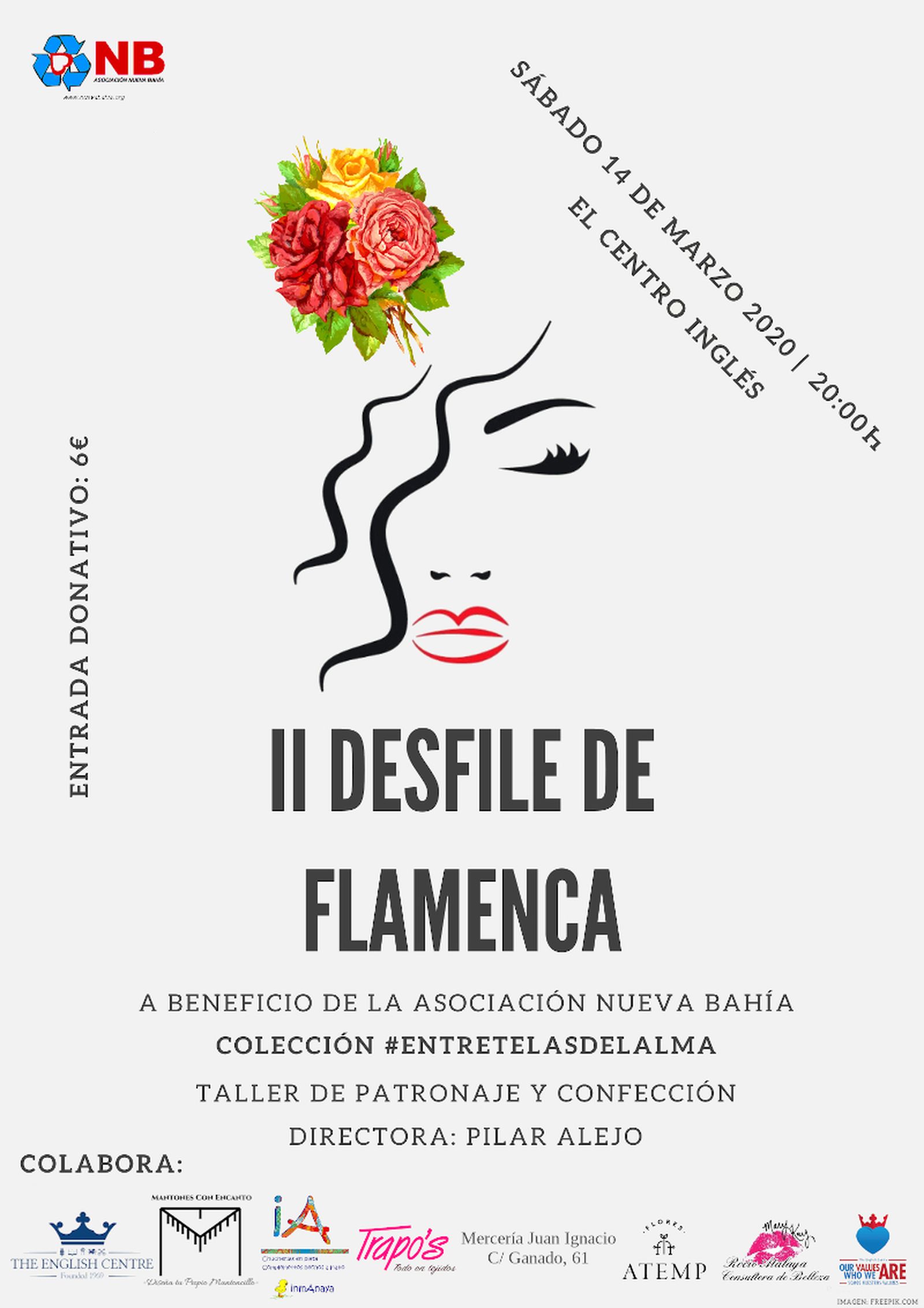 Cartel del II desfile de moda flamenca de la asociación Nueva Bahía.