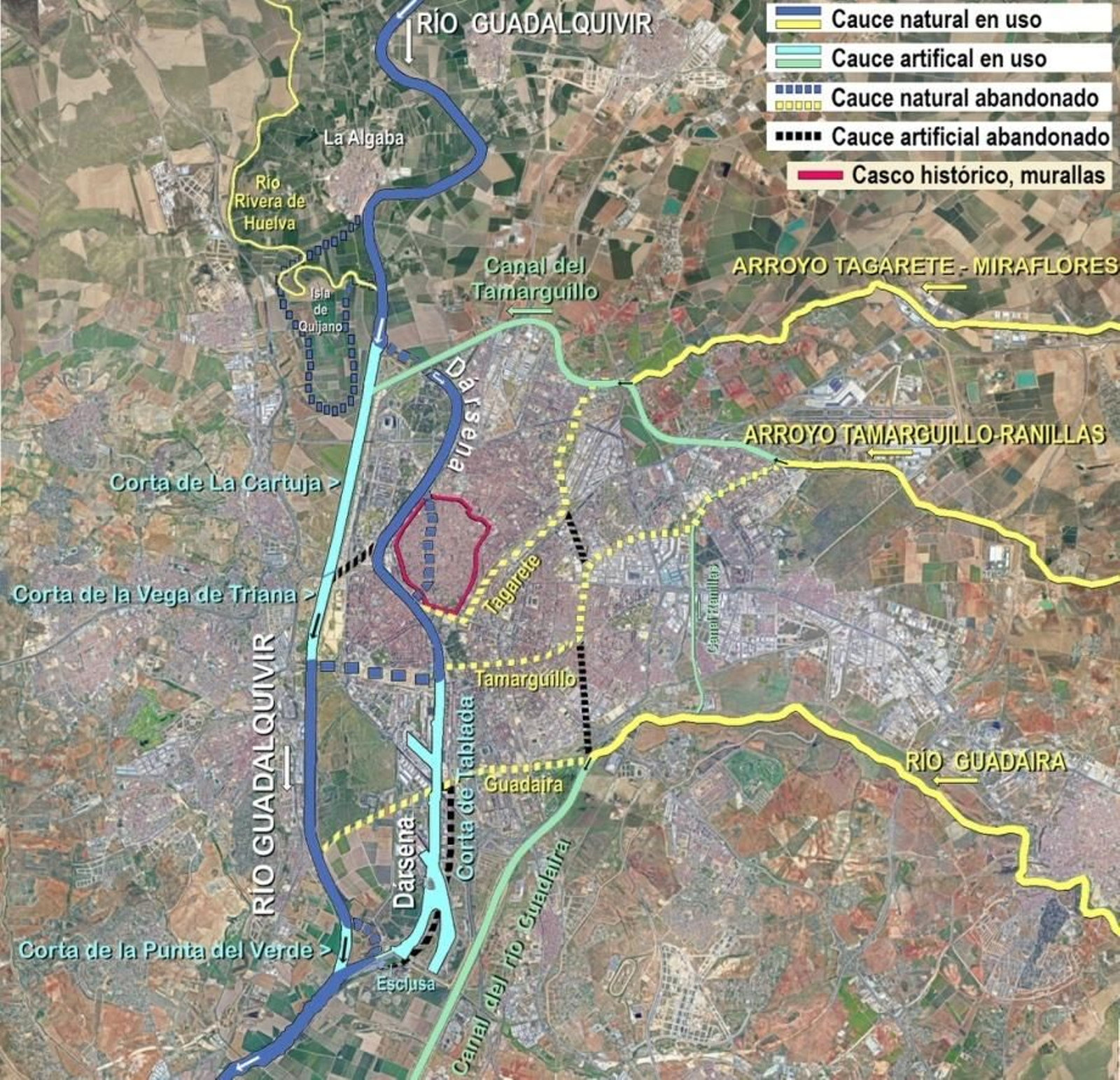 A la derecha, en la parte superior, la ubicación de la Corta de la Cartuja
