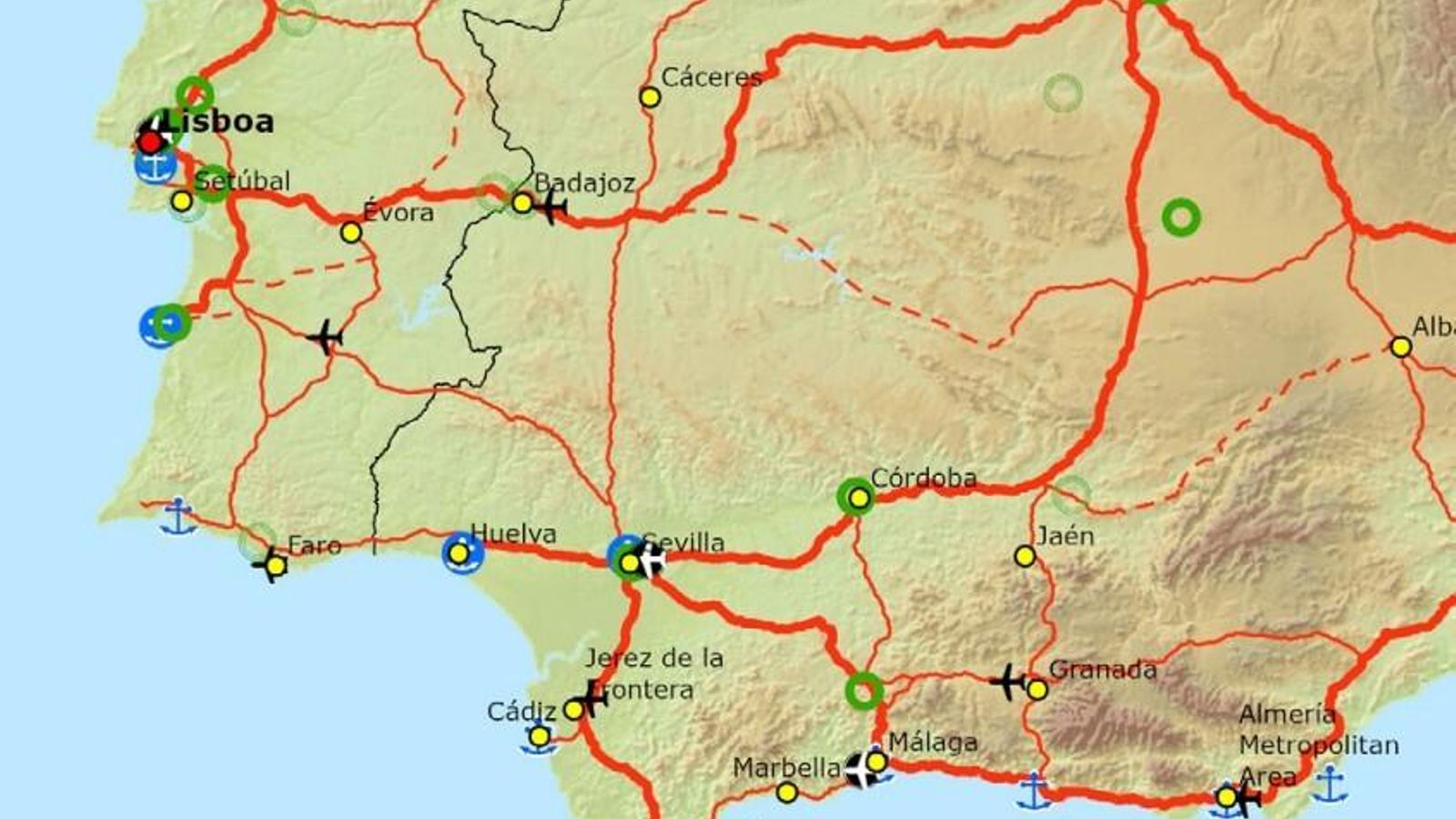 Mapa de la red de carreteras de la RTE-T.