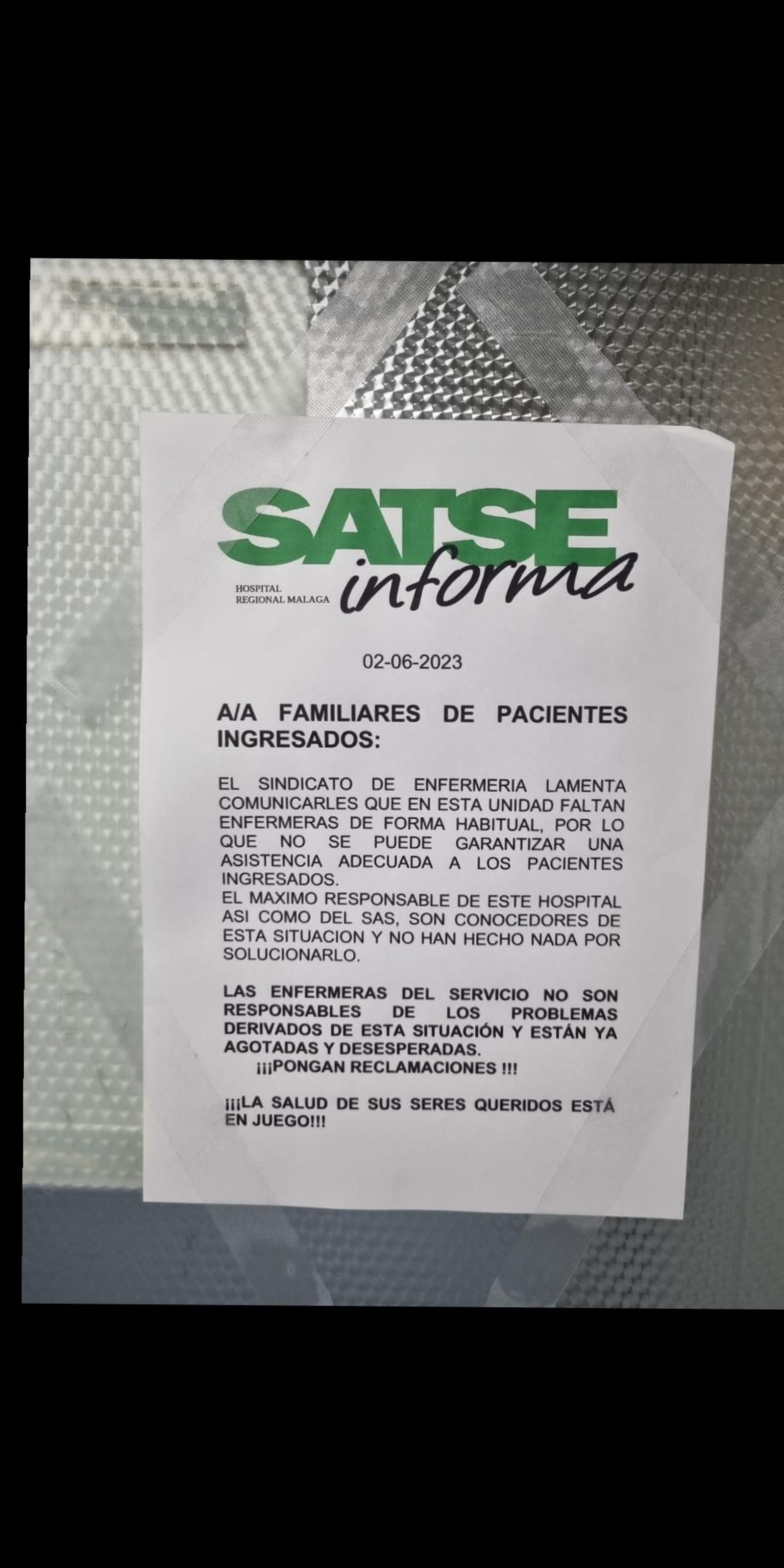 Cartel de Satse que anima a poner reclamaciones.