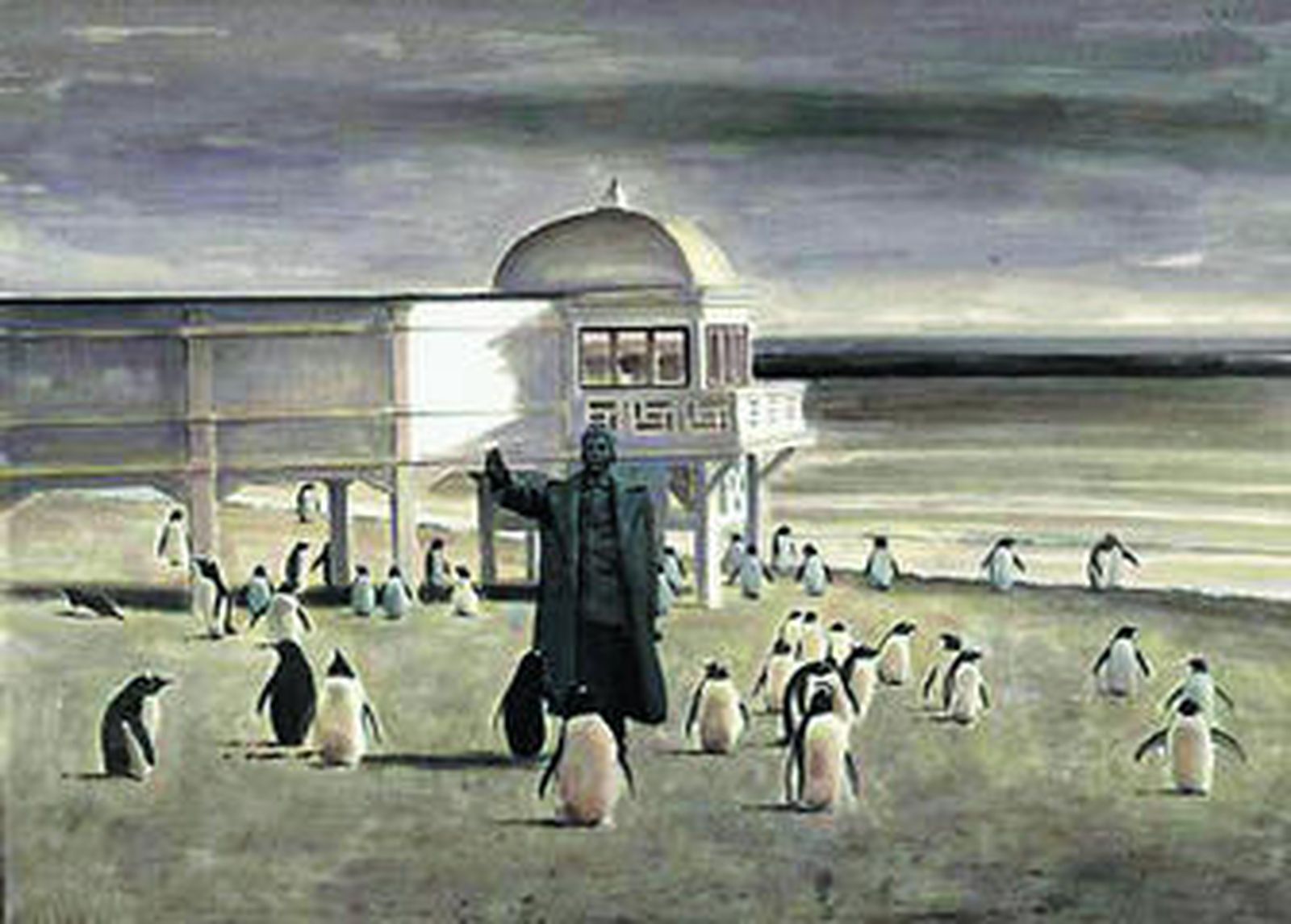 Una de sus obras enmarca a un grupo de pingüinos en la playa de la Caleta.