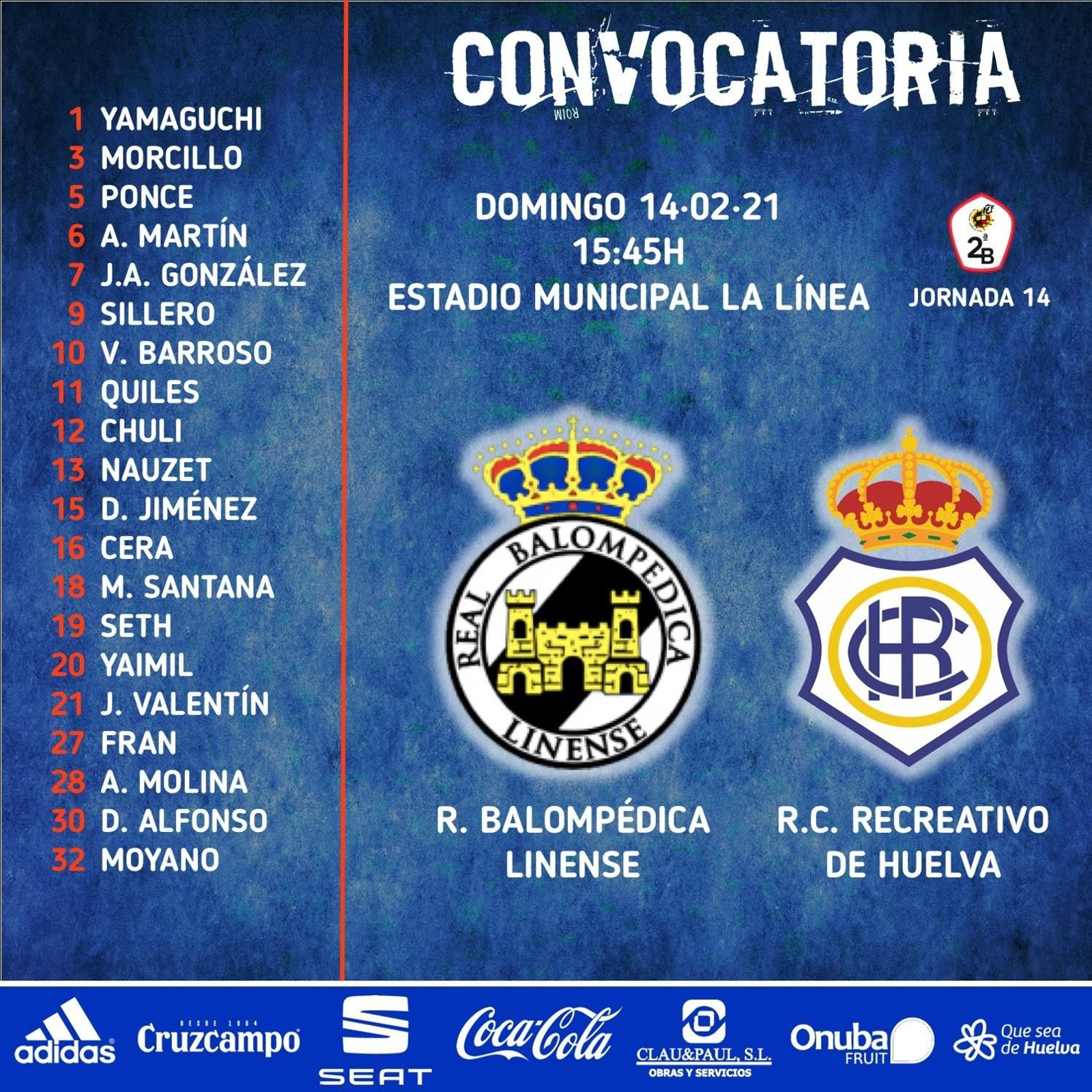 La convocatoria del Recreativo para el encuentro en La Línea