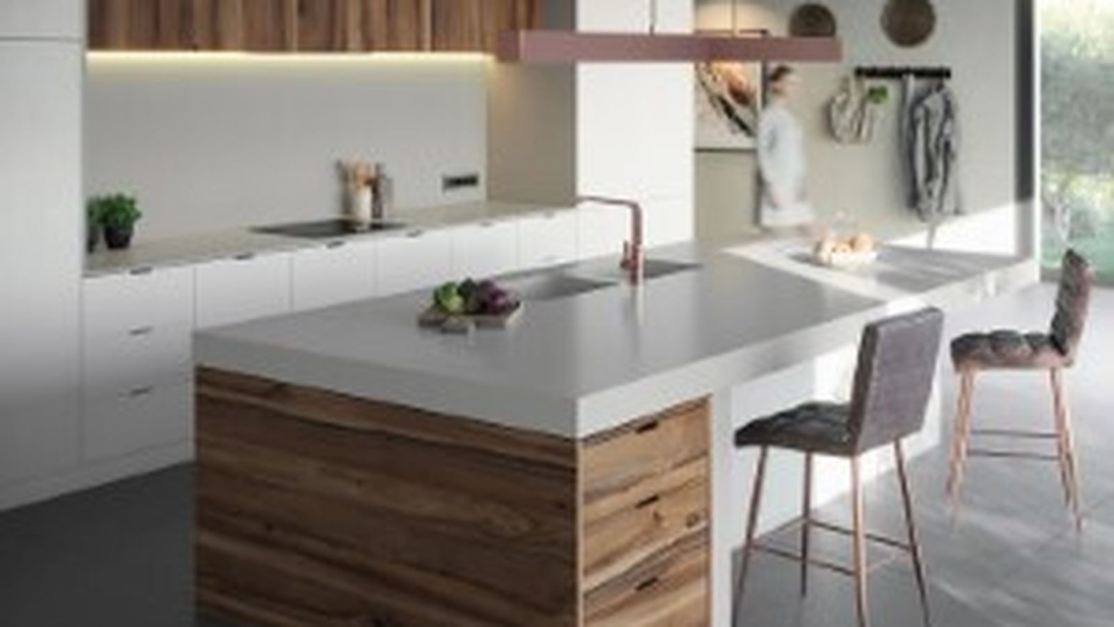 Cocina con el color Cincel Grey de la colección Sunlit Days de Silestone