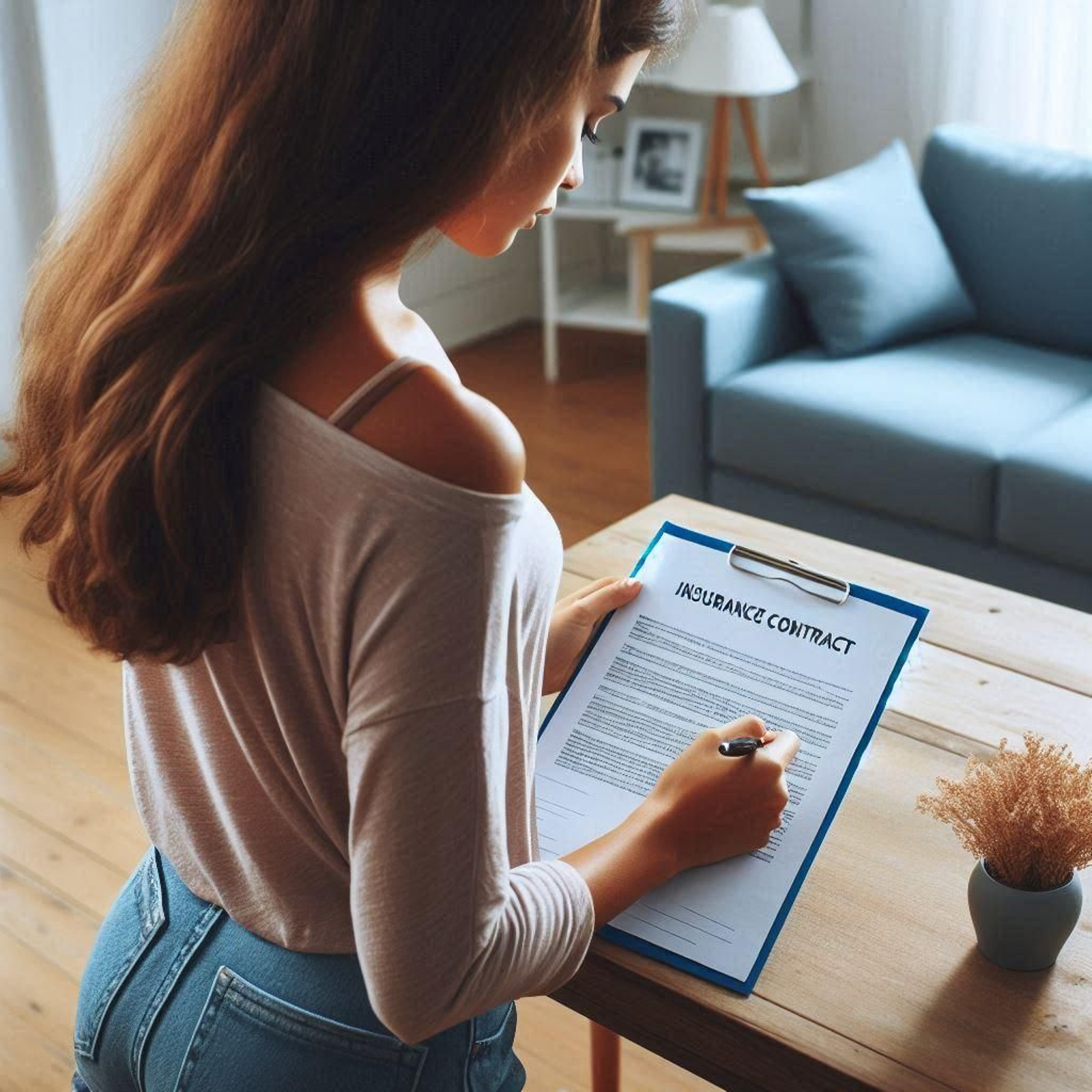 Una mujer firmando un contrato.