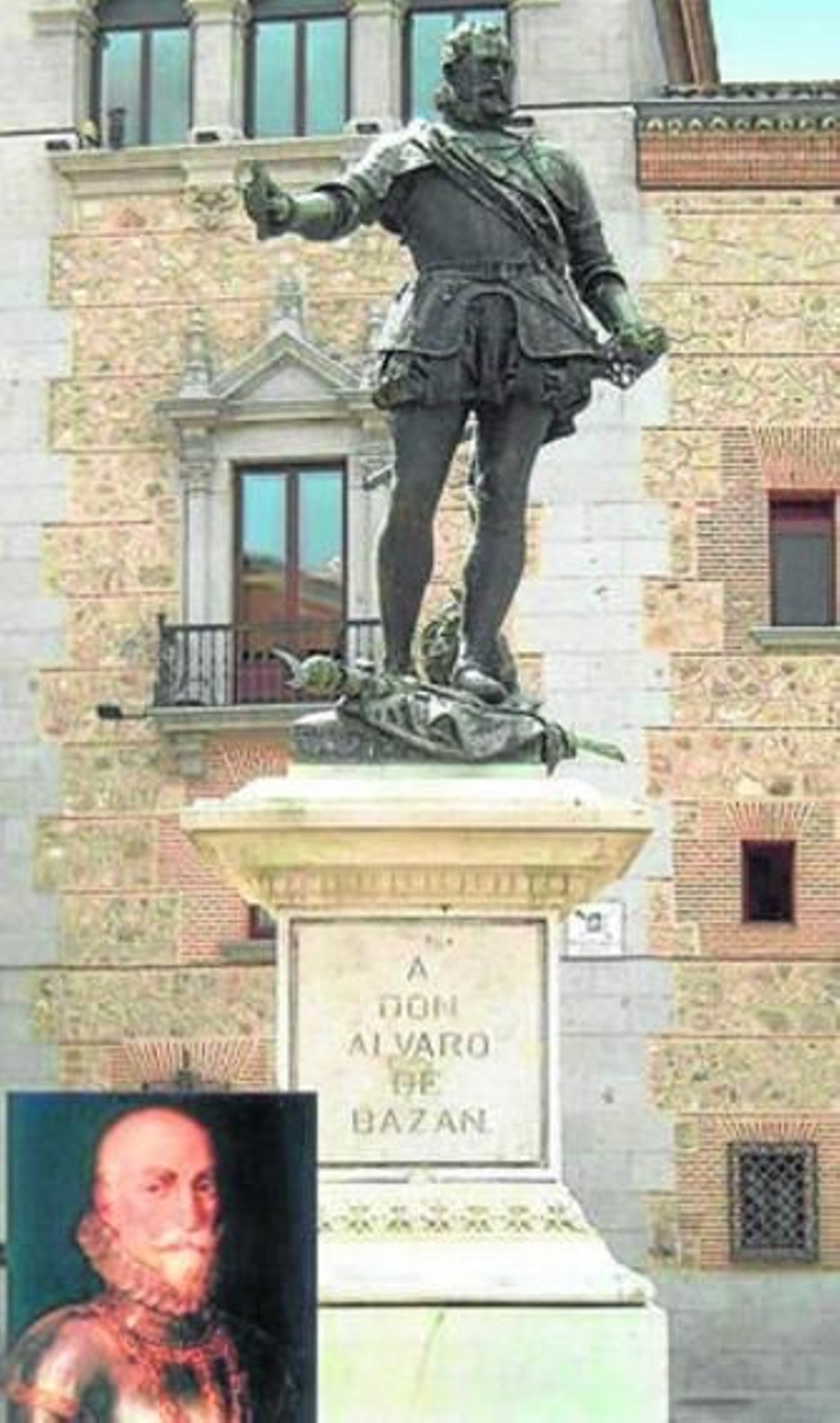 1. Obra de Mariano Benlliure. Monumento a Don Álvaro de Bazán ubicado en Madrid. 2. Placa situada en Granada en la esquina entre la calle Reyes con la Plaza Isabel La Católica. /Reportaje Gráfico: José Luis Delgado