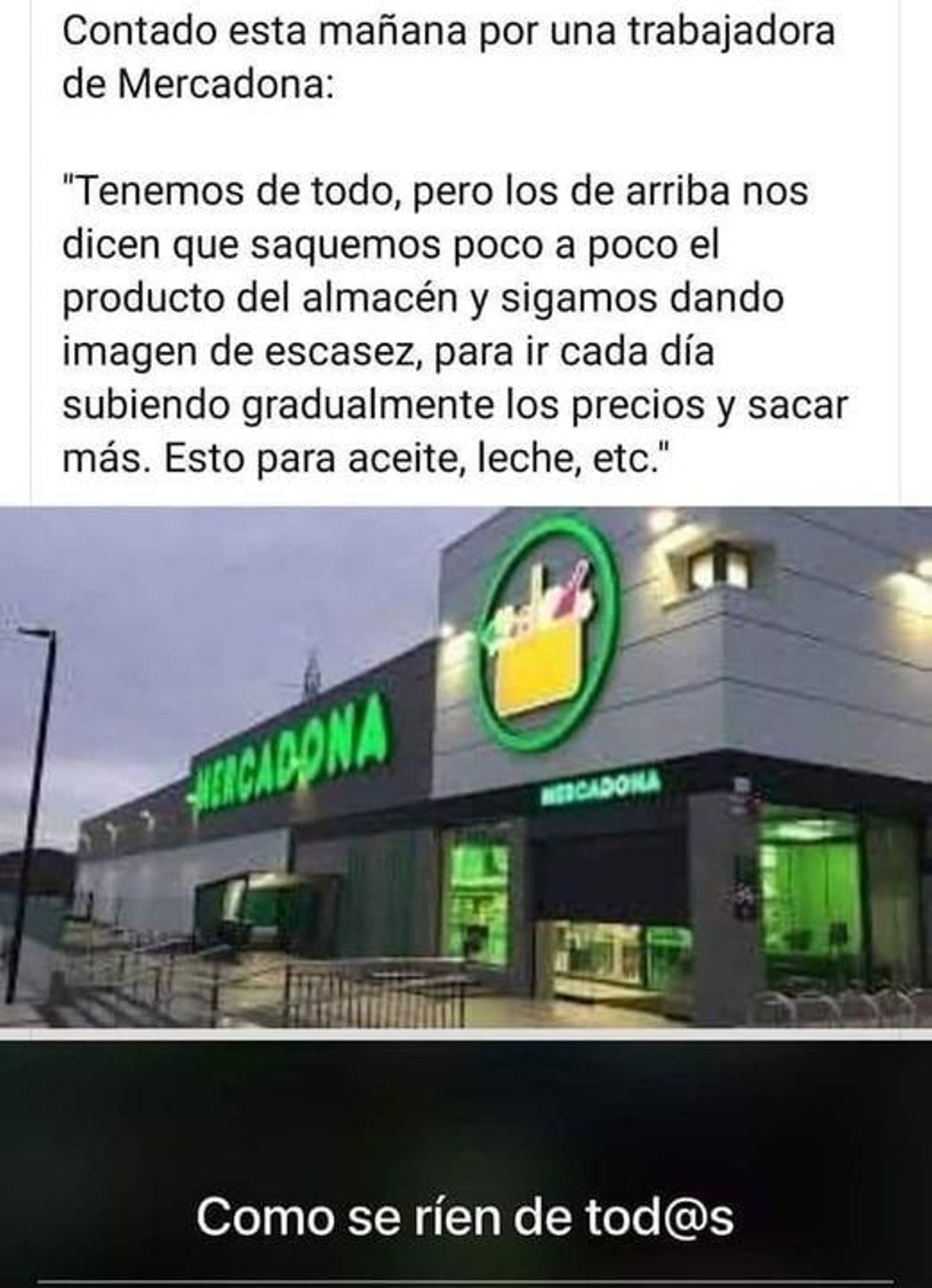 Captura de la información falsa difundida sobre Mercadona