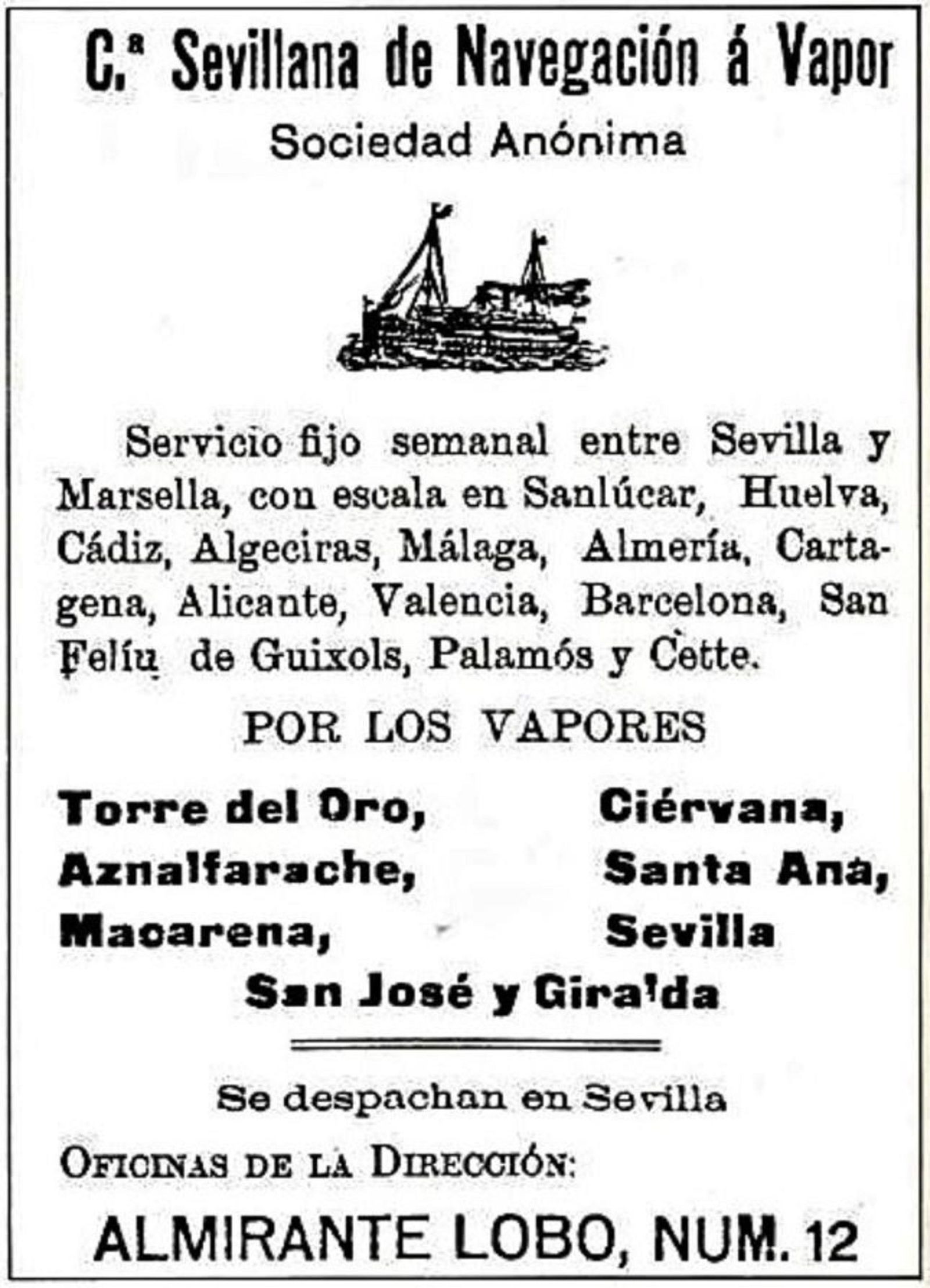 Algeciras, en la ruta de la Compañía Sevillana de Vapor.