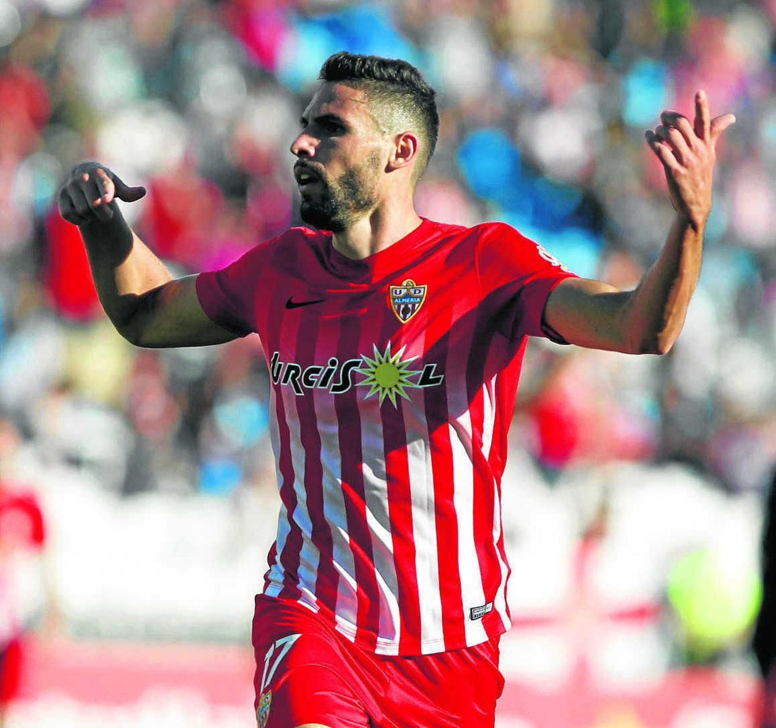 Antonio Puertas festeja uno de sus seis goles del presente curso.