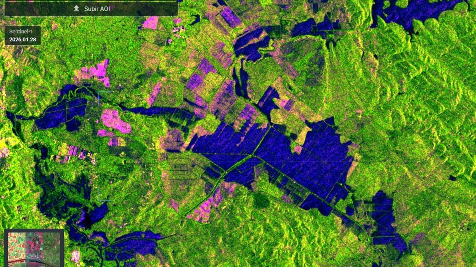 Imagen reciente de satélite de Sentinel-1 del sistema lagunar de La Janda.