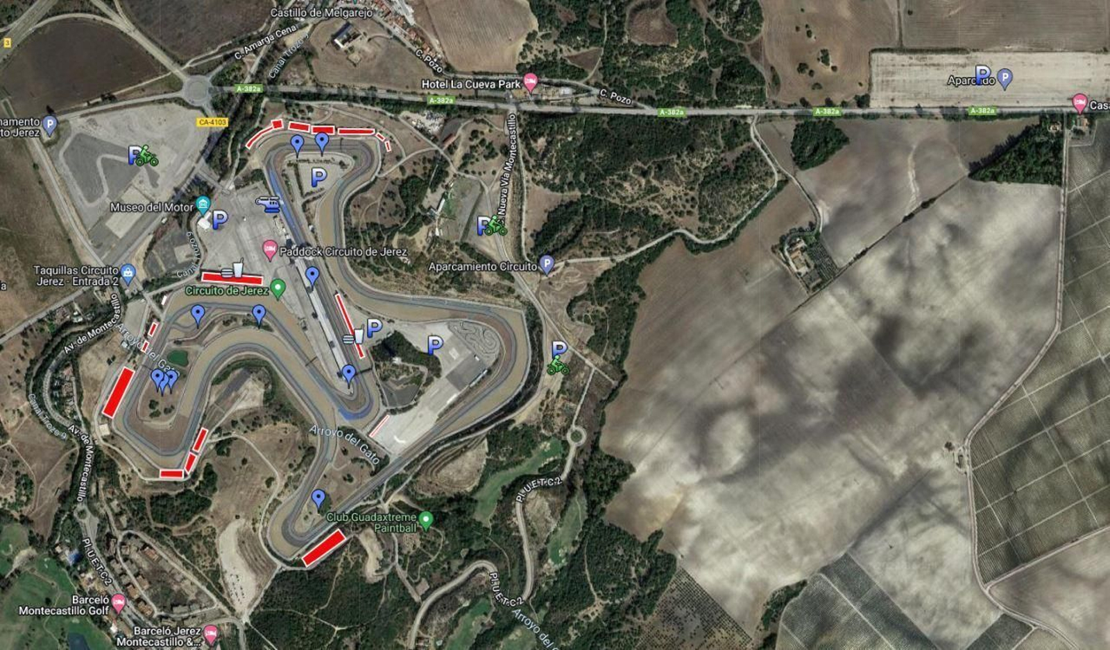 Plano de los aparcamientos interiores y exteriores del Circuito de Jerez-Ángel Nieto.