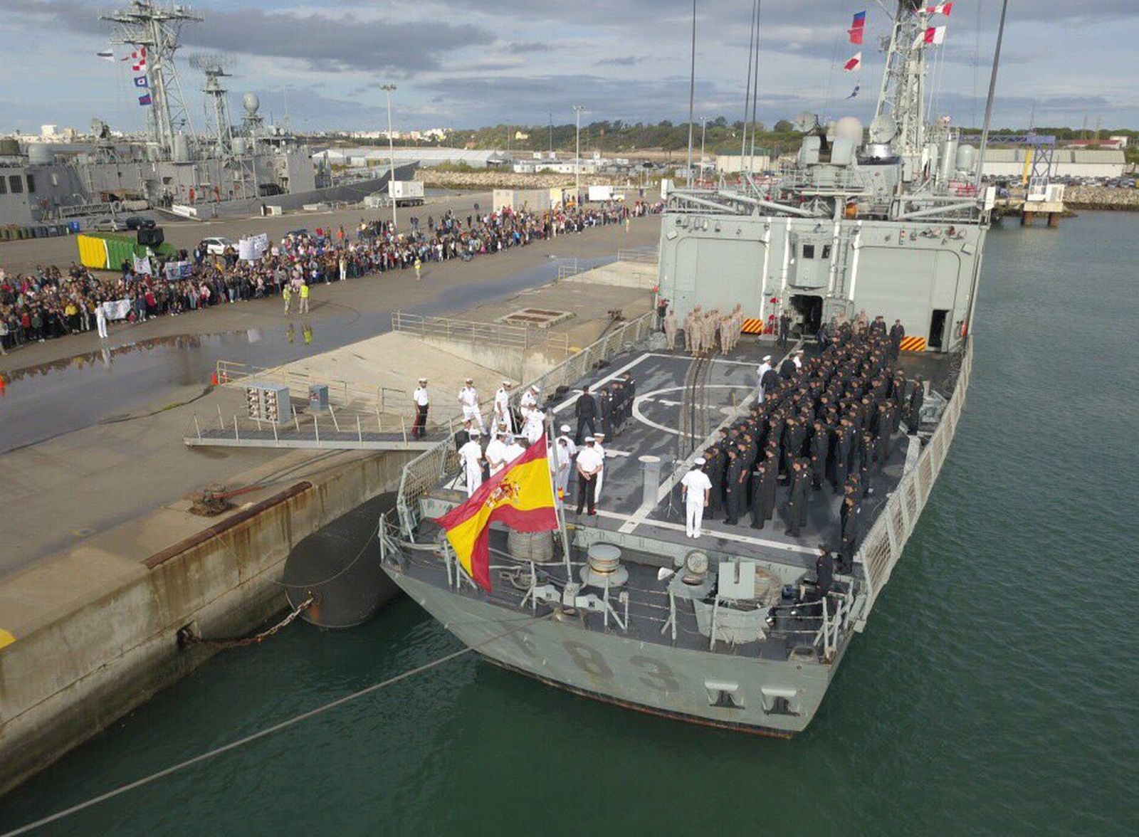 La fragata 'Numancia', esta mañana atracada en la base de Rota.