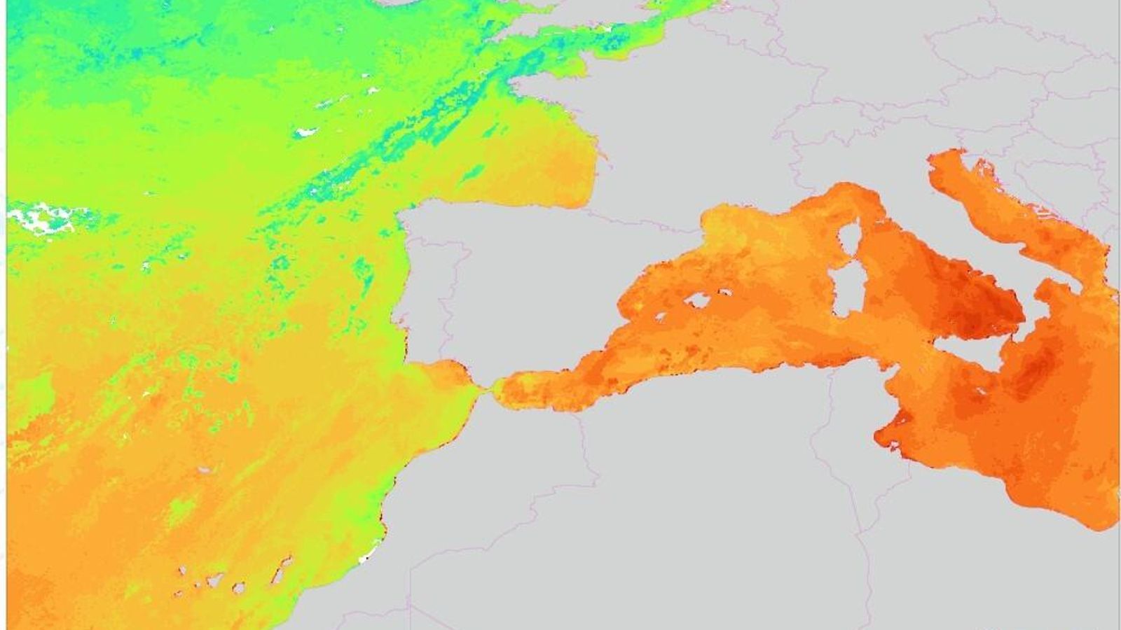 Mapa por satélite de la Aemet con la proyección de la temperatura del mar.