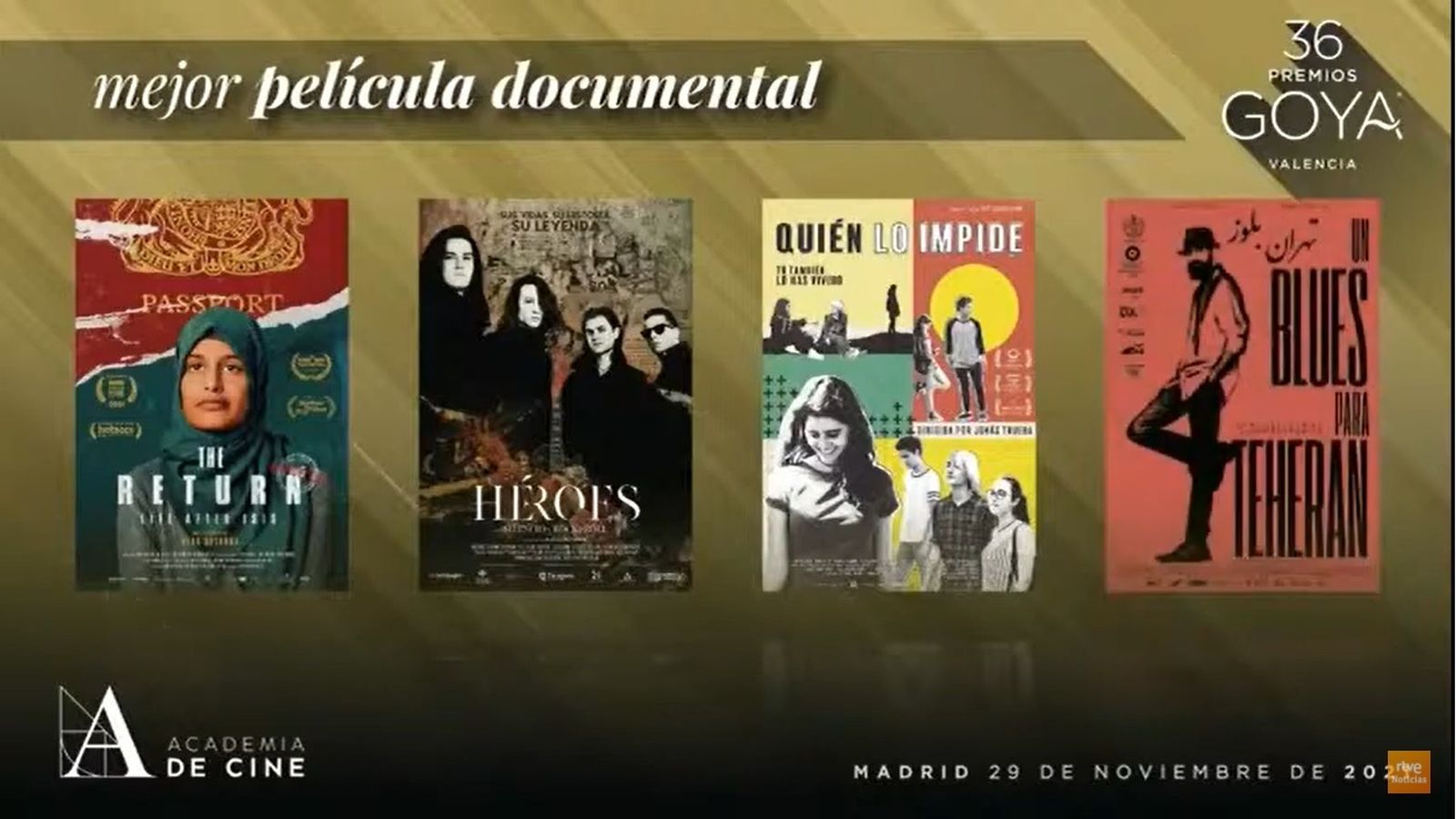 Nominados a la Mejor Película Documental en los 36 Premios Goya de la Academia de Cine.