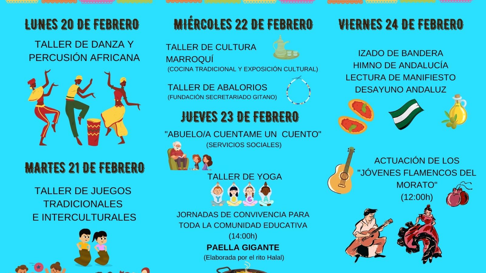 Cartel con la gran variedad de actividades previstas para las jornadas interculturales