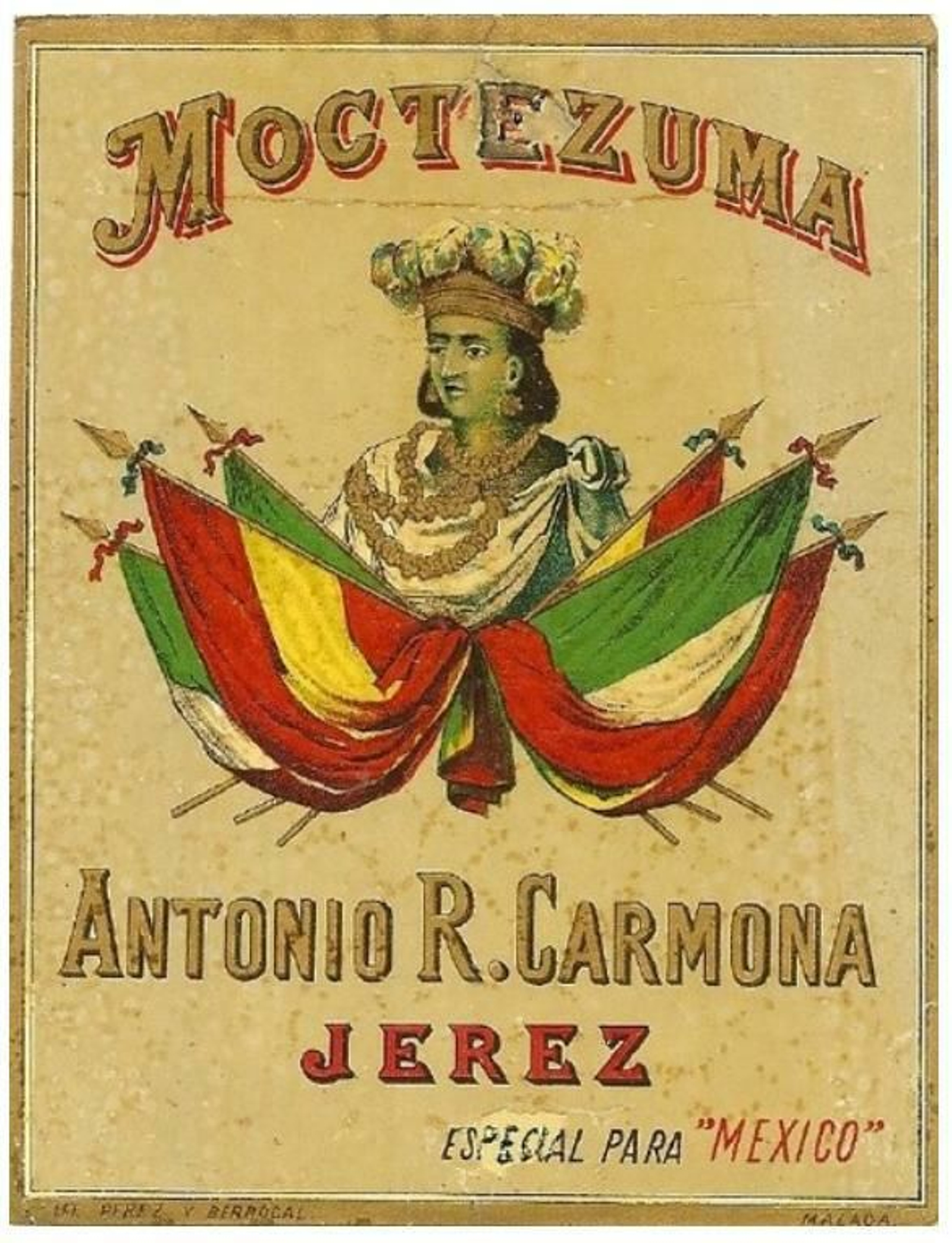 Etiqueta de Jerez exportado a México.