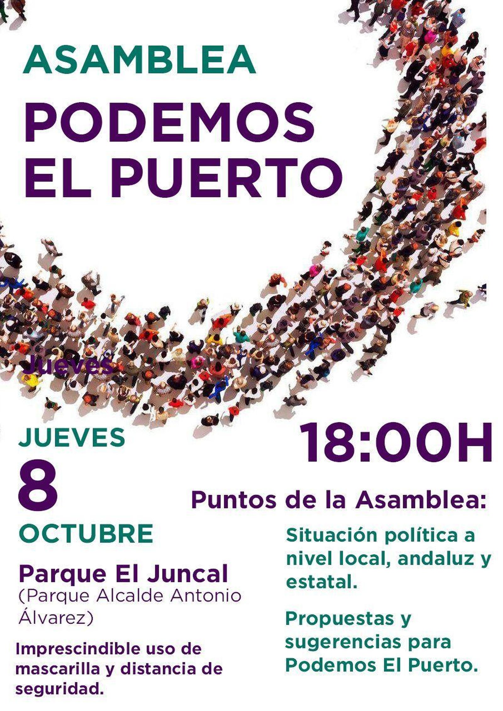 El cartel anunciador de la asamblea en el Parque Alcalde Antonio Álvarez.