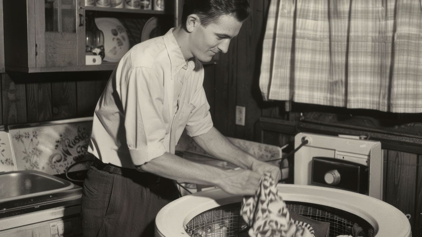 Un hombre realizando tareas domésticas.