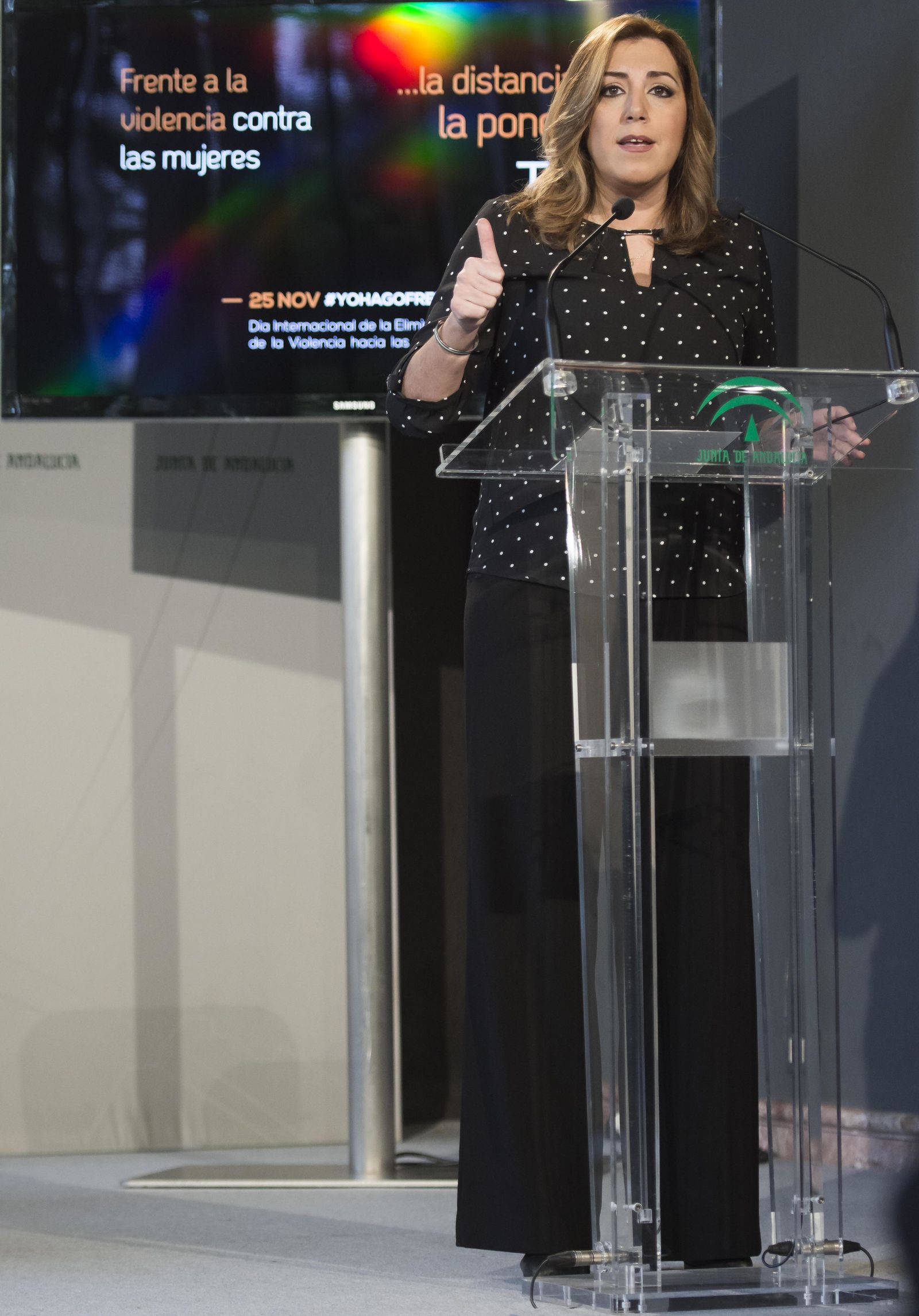 Susana Díaz,  durante su intervención en la campaña anual de sensibilización por el Día Internacional de la Eliminación de la Violencia contra la Mujeres.