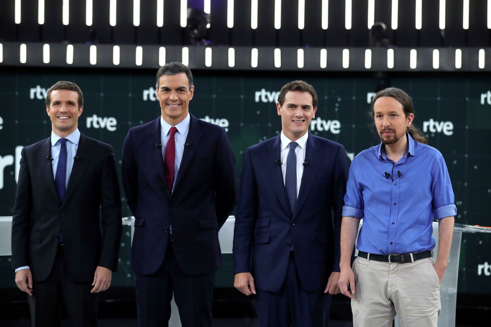 Pablo Casado, Pedro Sánchez, Albert Rivera y Pablo Iglesias.