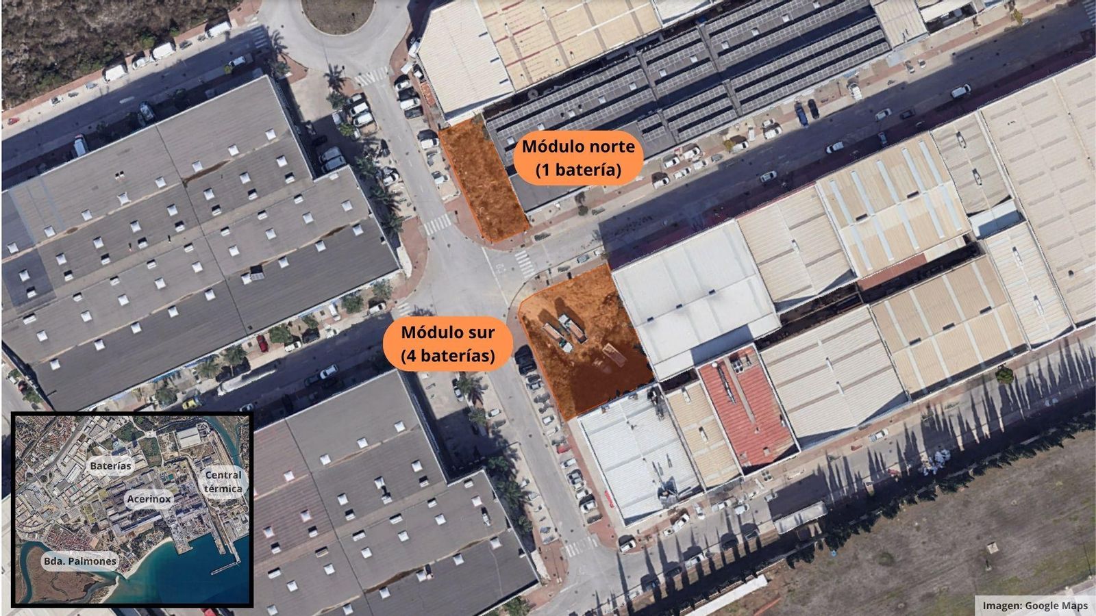 Plano de la ubicación de la instalación, en el polígono industrial de Palmones, en Los Barrios