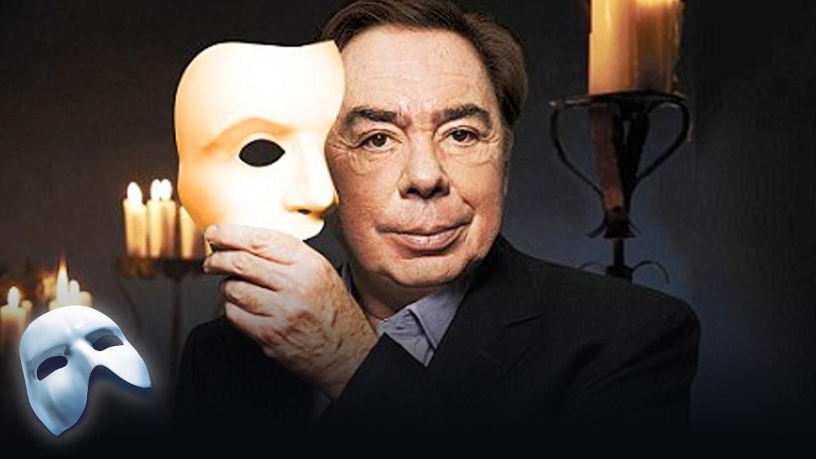 Lloyd Webber con la característica máscara de 'El fantasma de la ópera'. Lloyd Webber con la característica máscara de 'El fantasma de la ópera'.