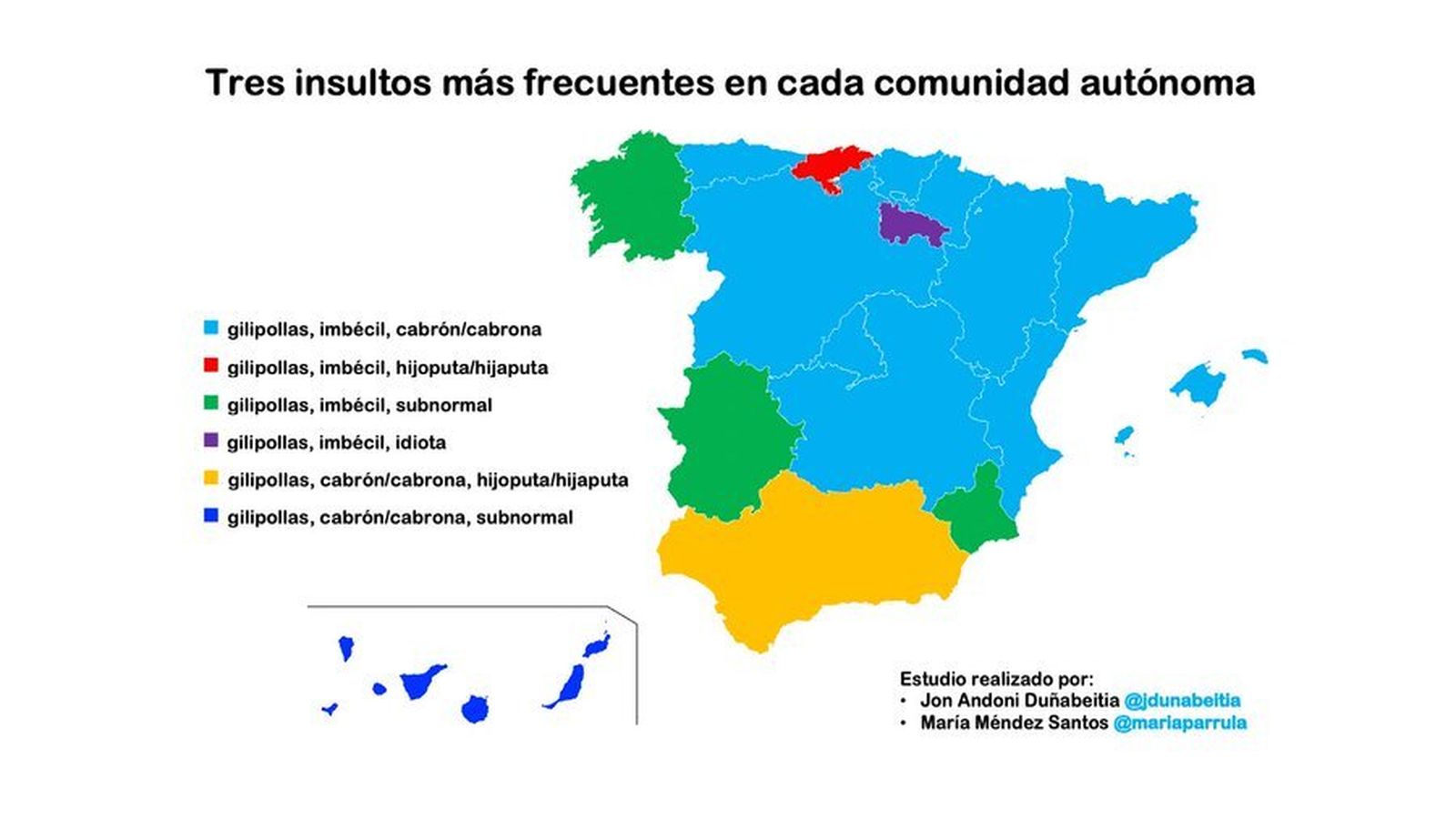 Distribución de insultos según comunidad autónoma