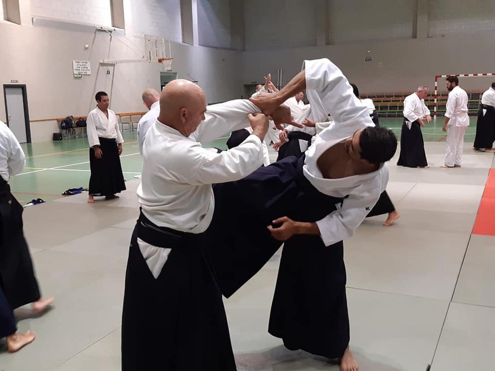 Dos personas practican Aikido en la Asociación Akikai