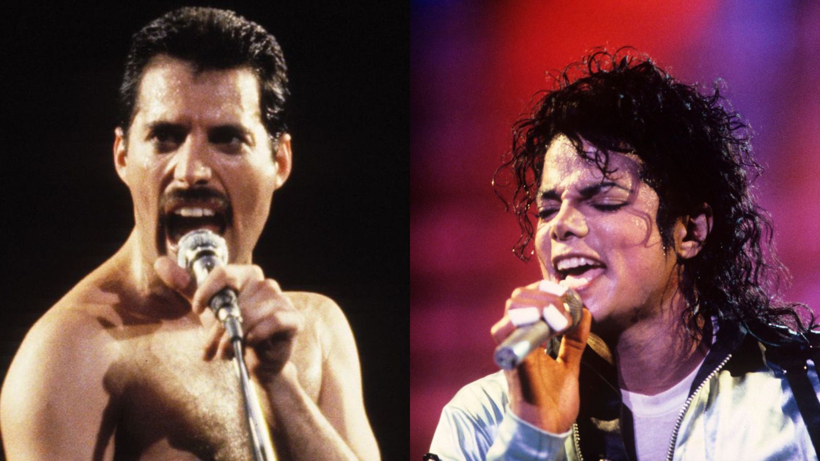 El cantante Freddie Mercury, cantande del grupo Queen; y el cantante norteamericano Michael Jackson.